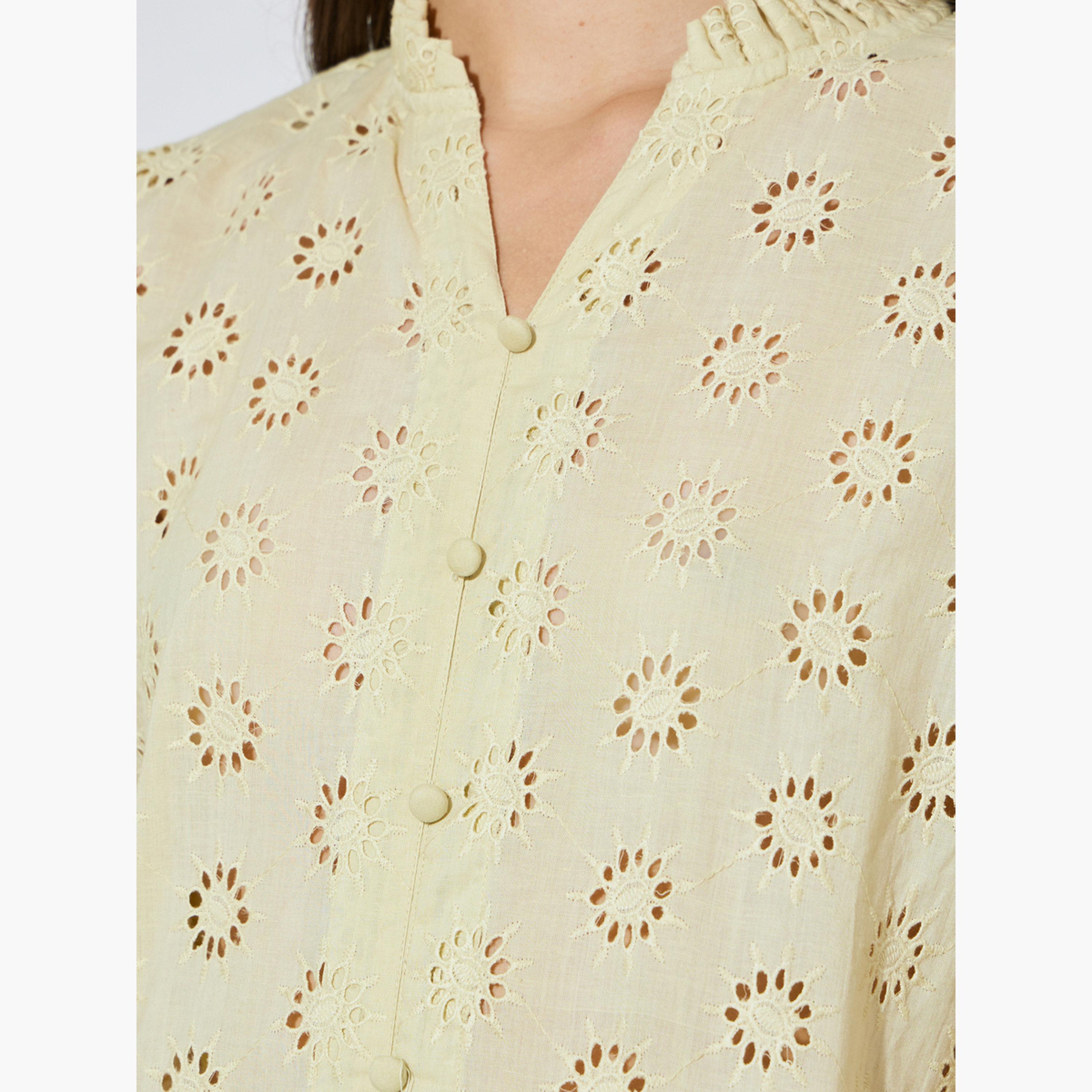 Styli Yellow Schiffli Eyelet Cotton Blouse-women-clothing-shirtsandblouses-blouses-image-5