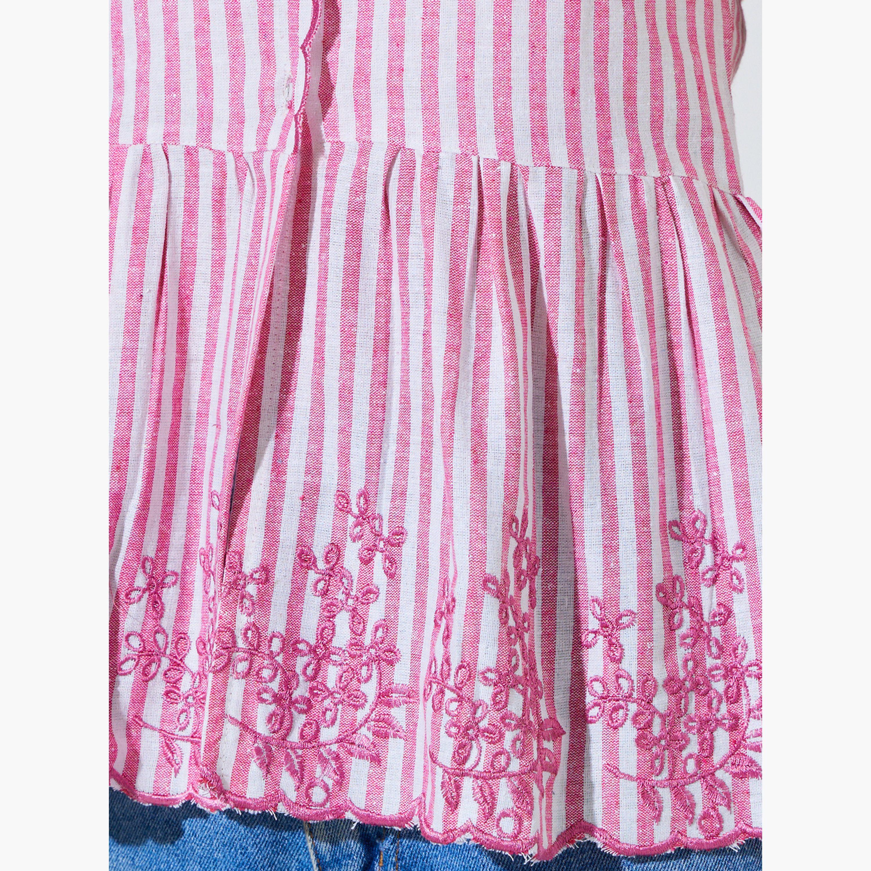 Styli Pink Striped Embroidered Sleeveless Peplum Top-women-clothing-shirtsandblouses-blouses-image-4
