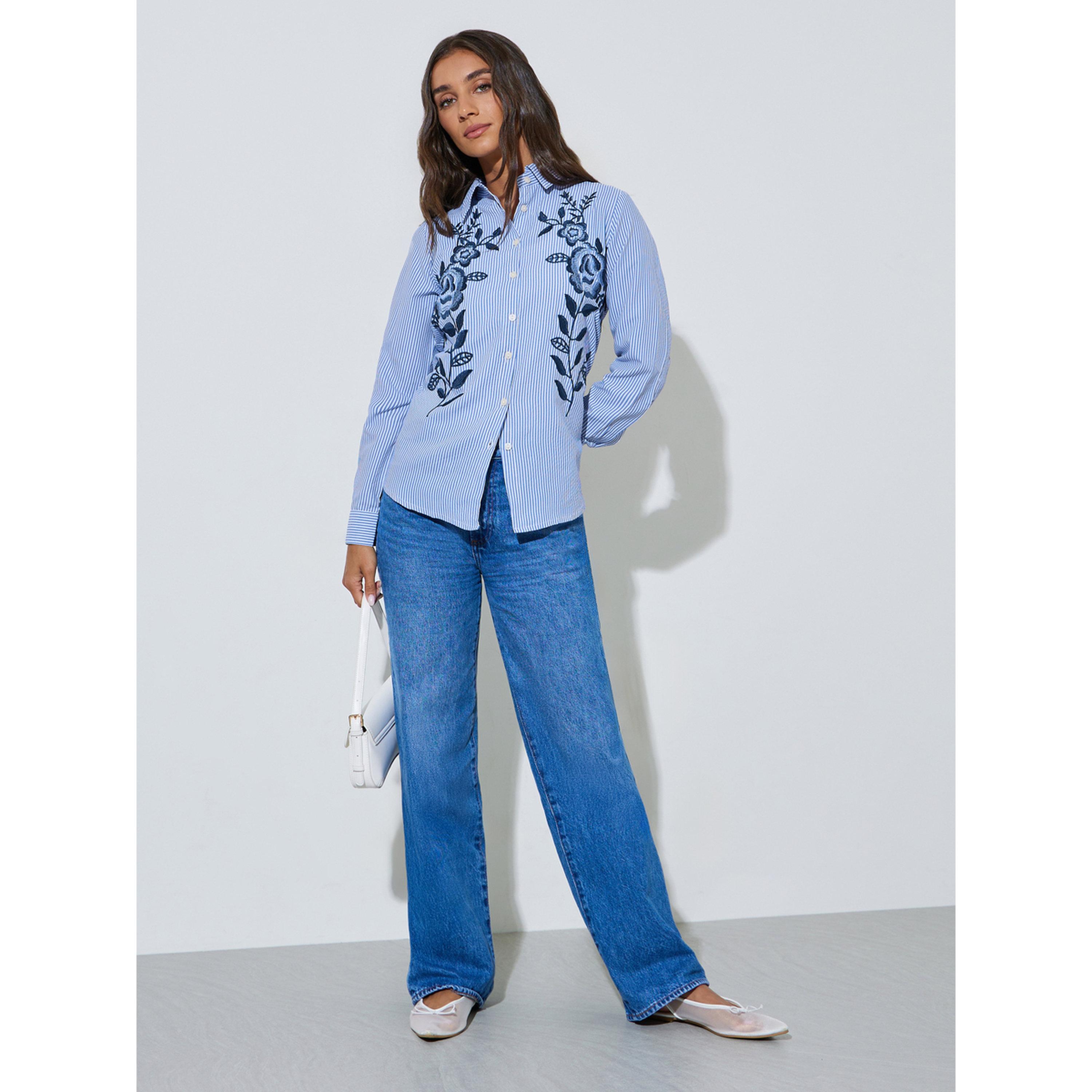 بلوزة قطن مخططة بتفاصيل مُطرّزة-women-clothing-shirtsandblouses-shirts-image-2