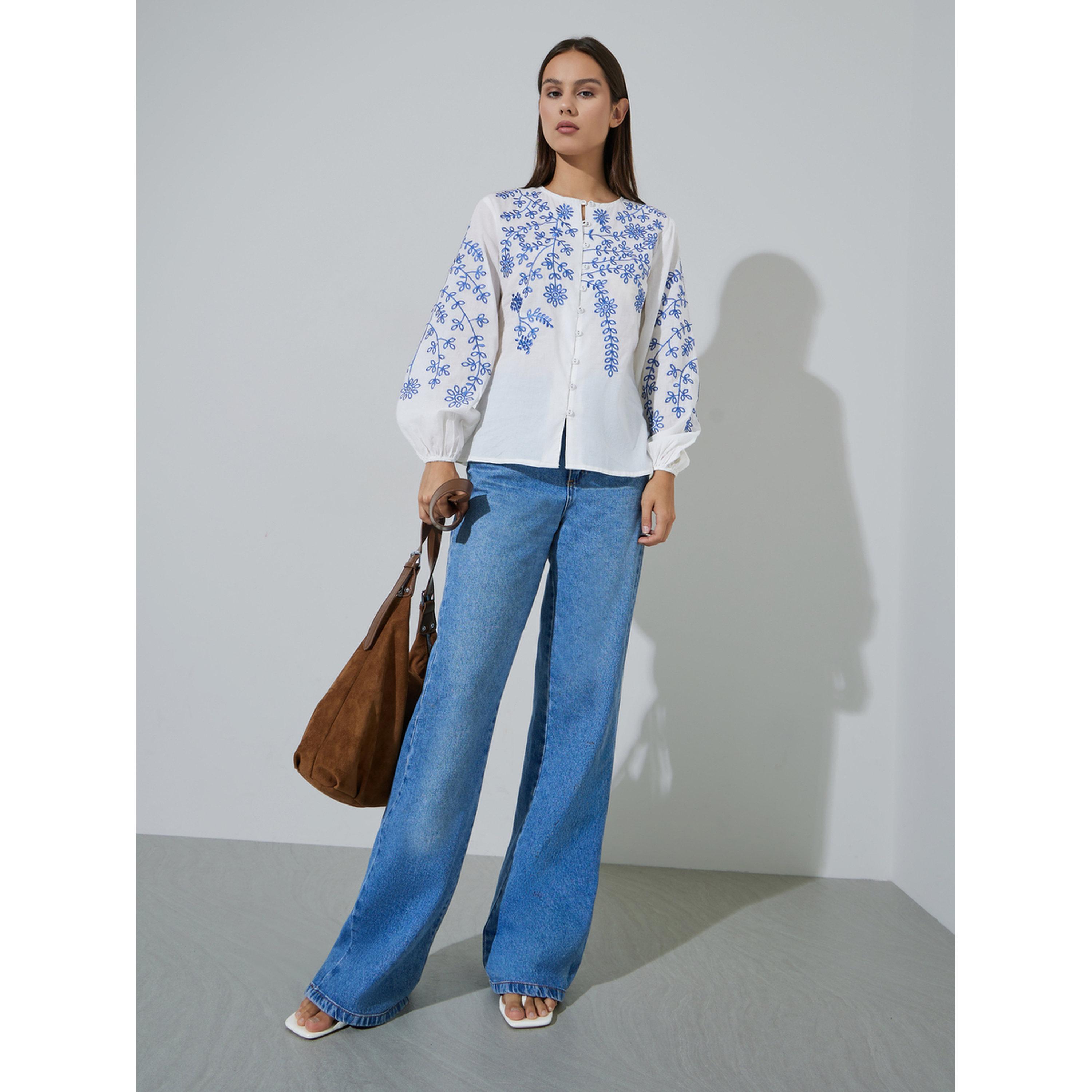 Styli Off White Embroidered Round Neck Relaxed Fit Shirt-women-clothing-shirtsandblouses-shirts-image-2