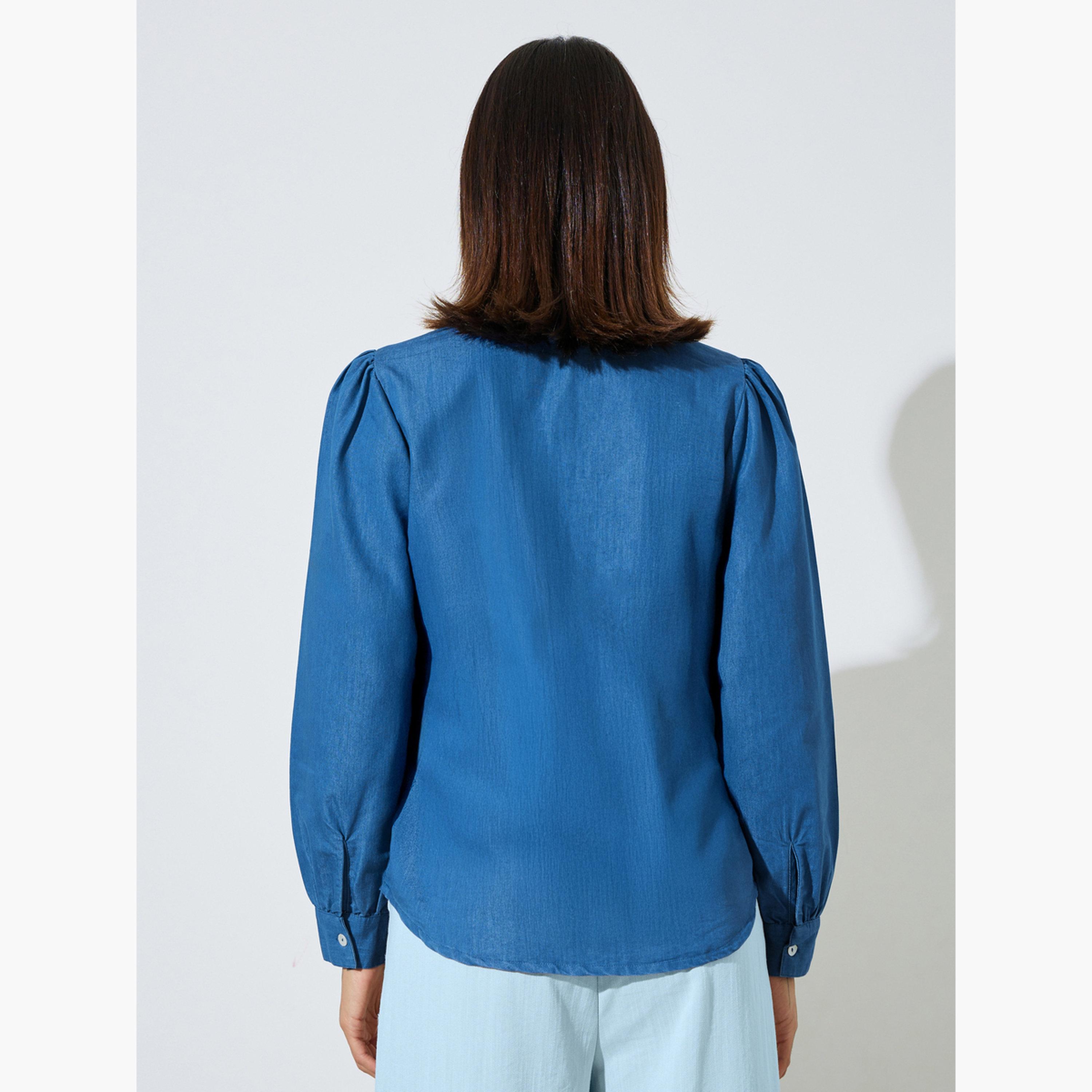 Styli Blue Embroidered Long Sleeve Cotton Blouse-women-clothing-shirtsandblouses-blouses-image-4