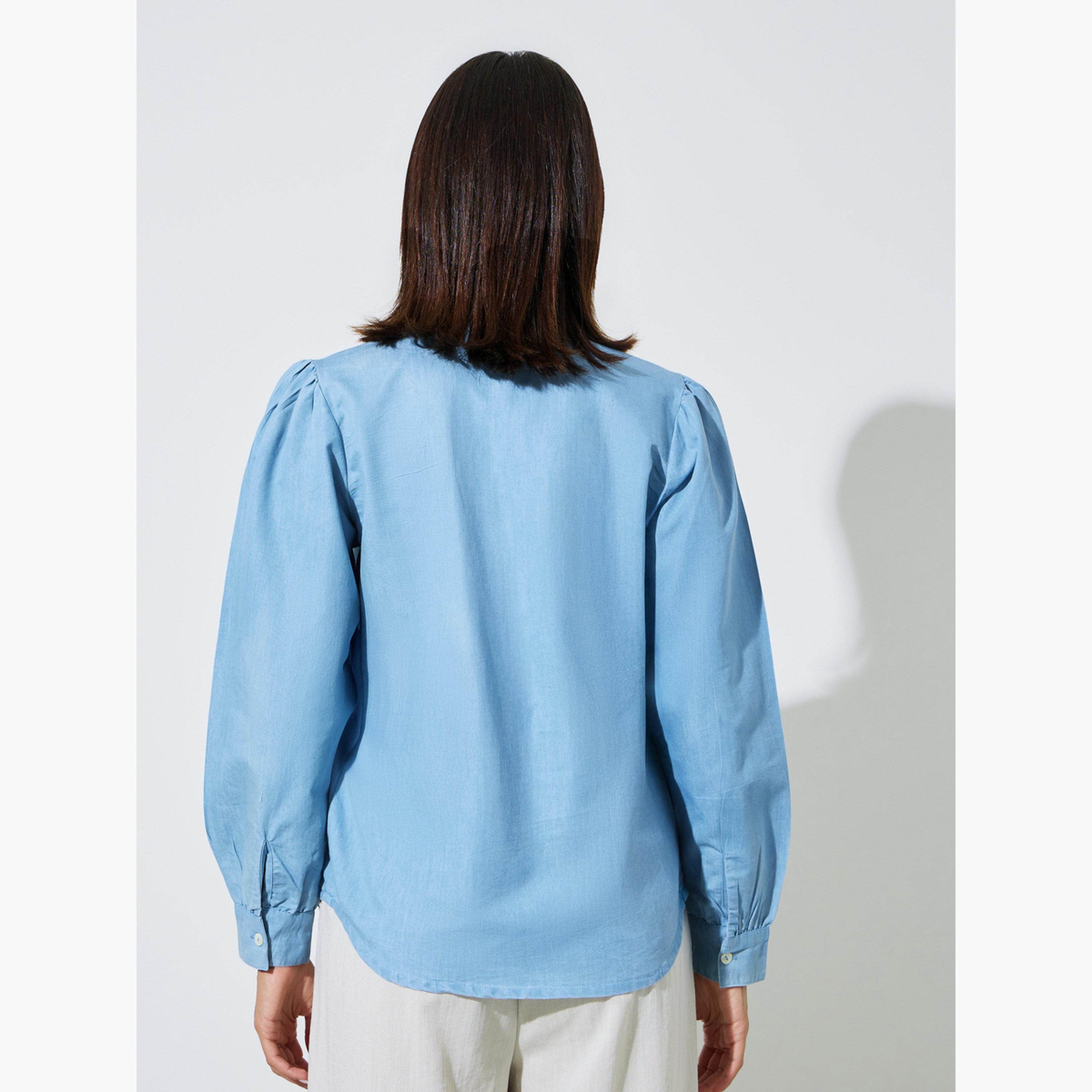 Styli Light Blue Embroidered Long Sleeve Cotton Blouse-women-clothing-shirtsandblouses-blouses-image-4