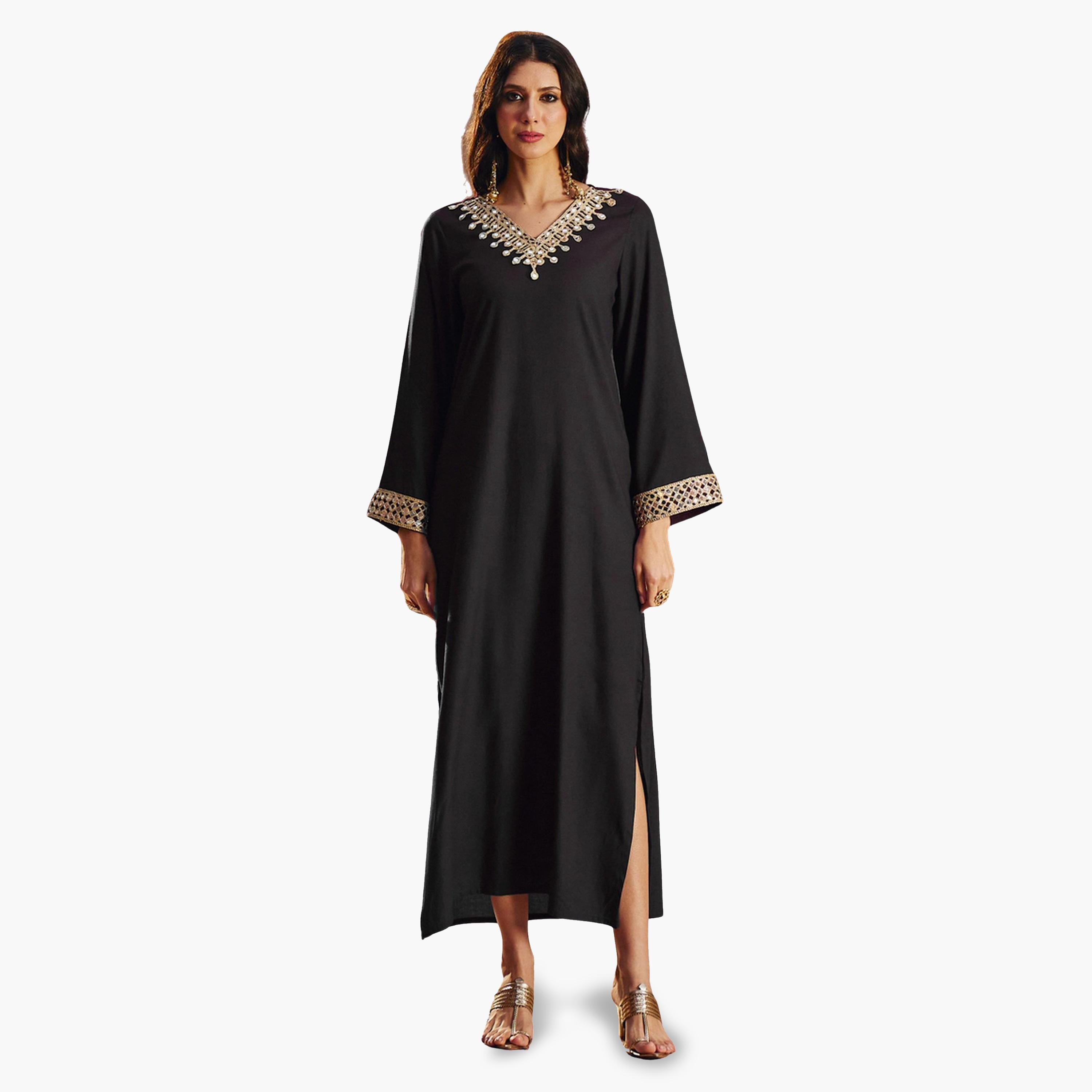 فستان عباية بتفاصيل مرايا-women-arabicclothing-abayas-image-1