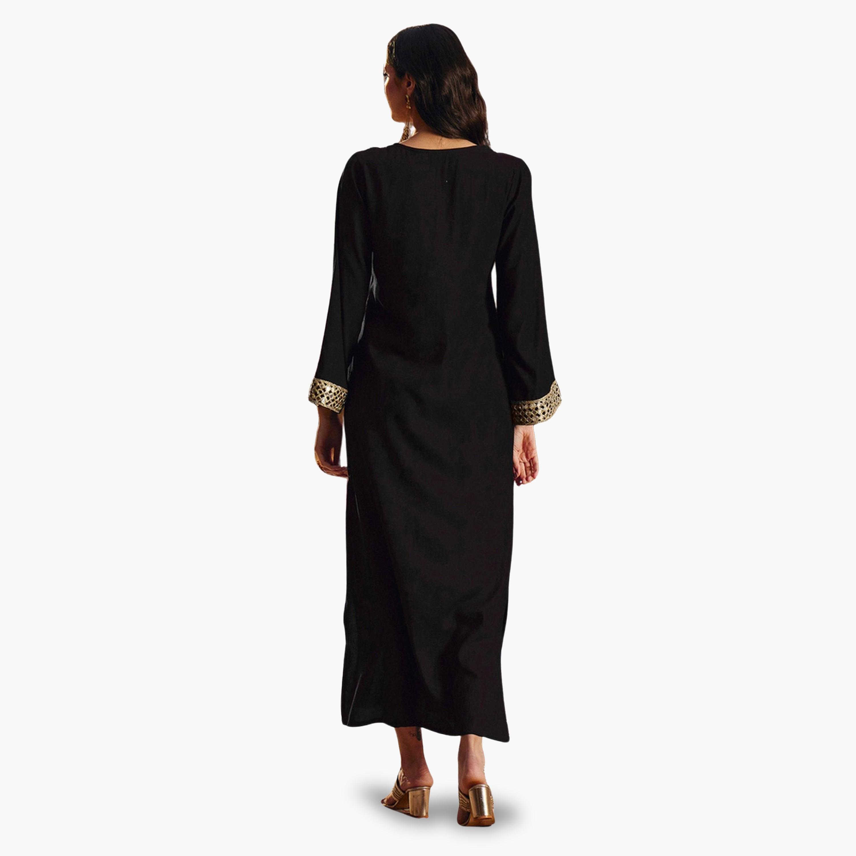 Sassafras X Styli Black Rayon Mirror-Work Abaya Dress-women-arabicclothing-abayas-image-5