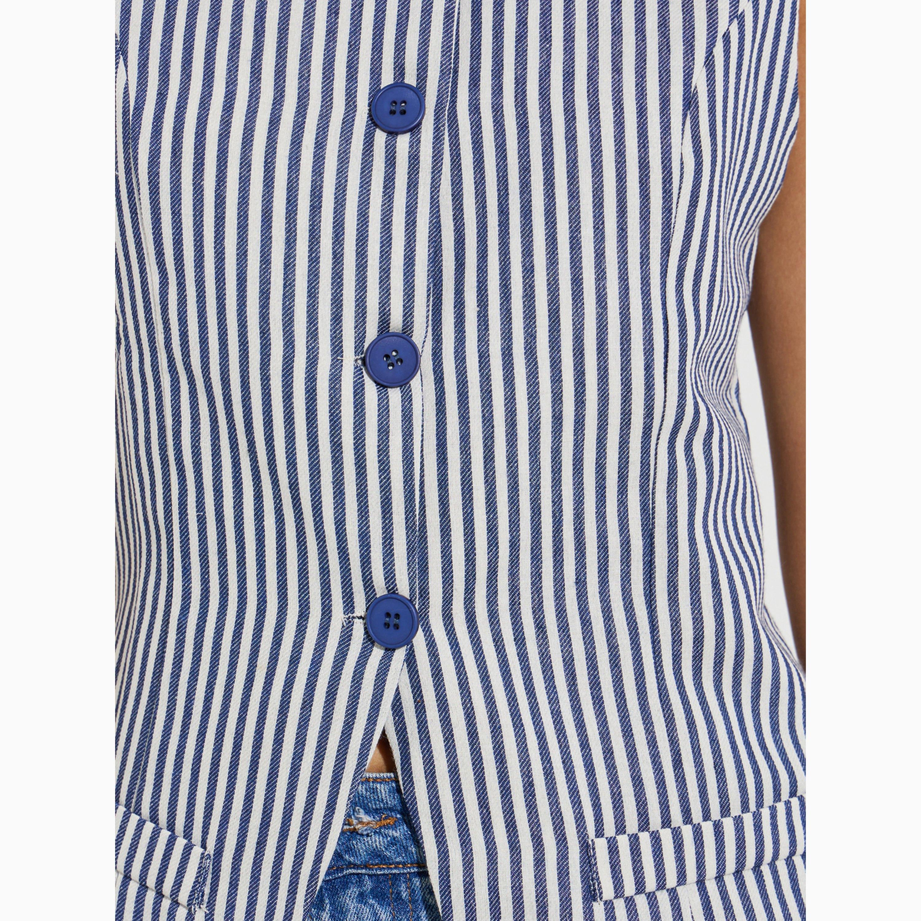Styli Blue Striped Sleeveless Waistcoat-women-clothing-shirtsandblouses-blouses-image-5