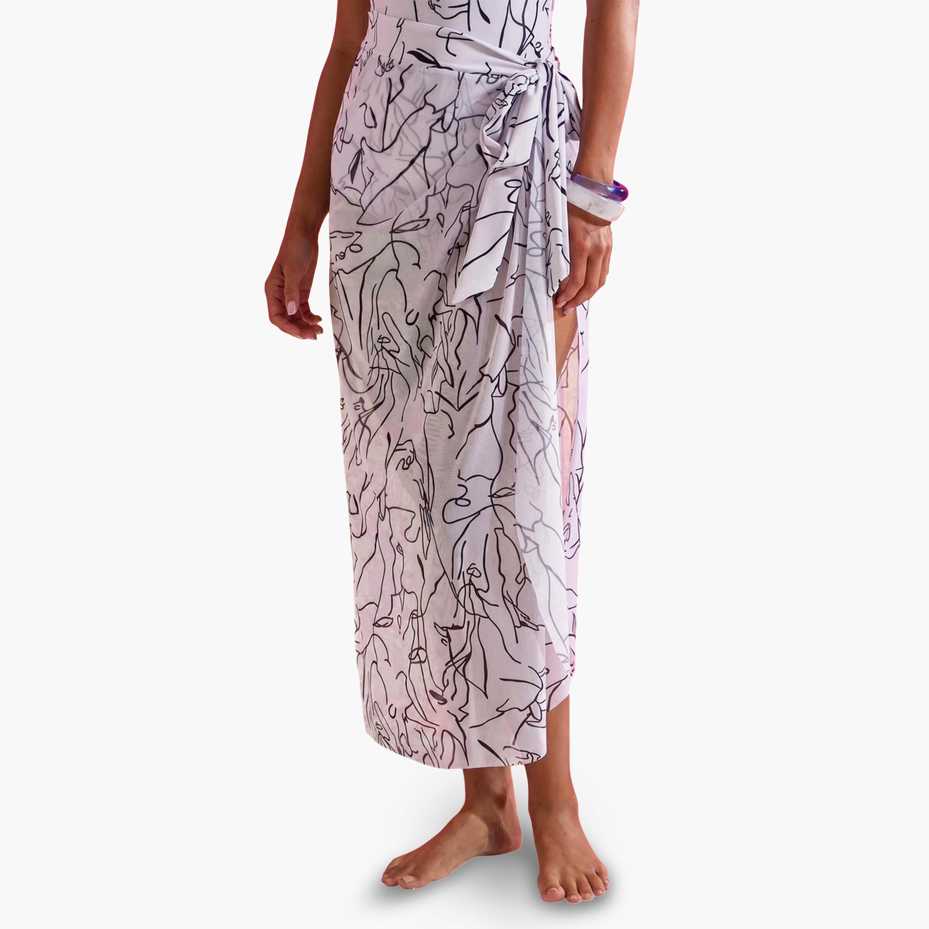 طقم مايوه بياقة مربعة وطبعة زهور تجريدية مع تنورة سارونج تربط-women-clothing-swimandbeach-swim-swimsuits-image-6