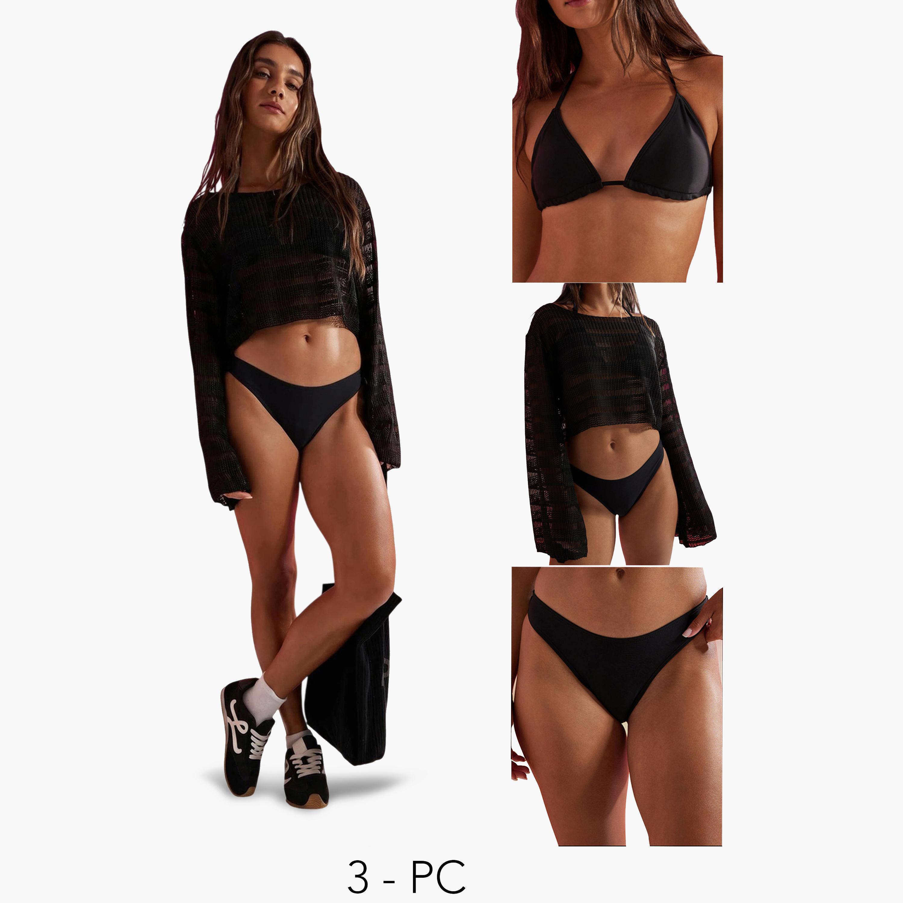 Styli Pack of 3 - Triangle Bikini Tie Back, Bikini Brief and Loose Fit Crotchet Top-women-clothing-swimandbeach-swim-bikinis-image-1