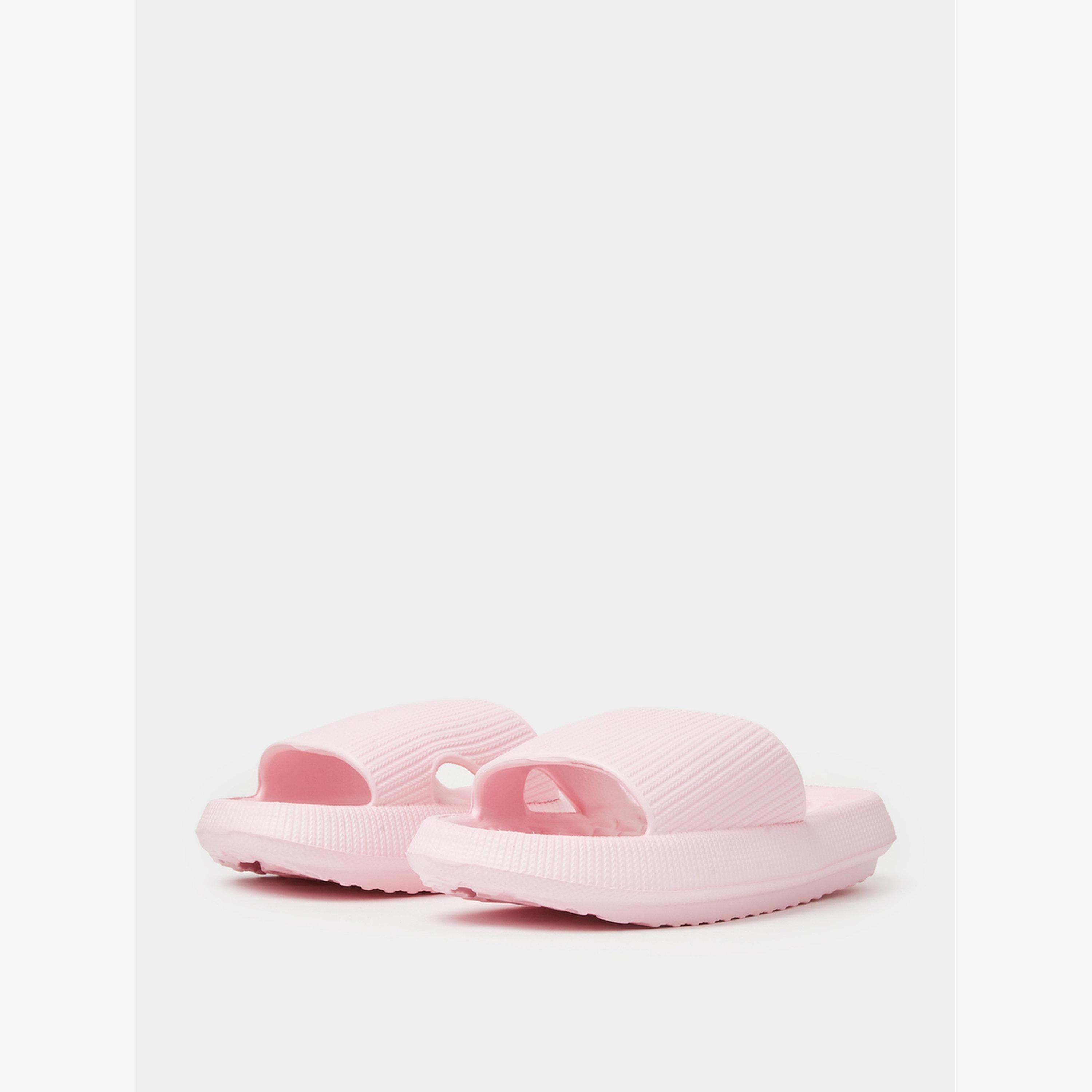 صندل سلايد مريح بتفاصيل بارزة الملمس باللون الوردي-women-shoes-flats-slides-image-1