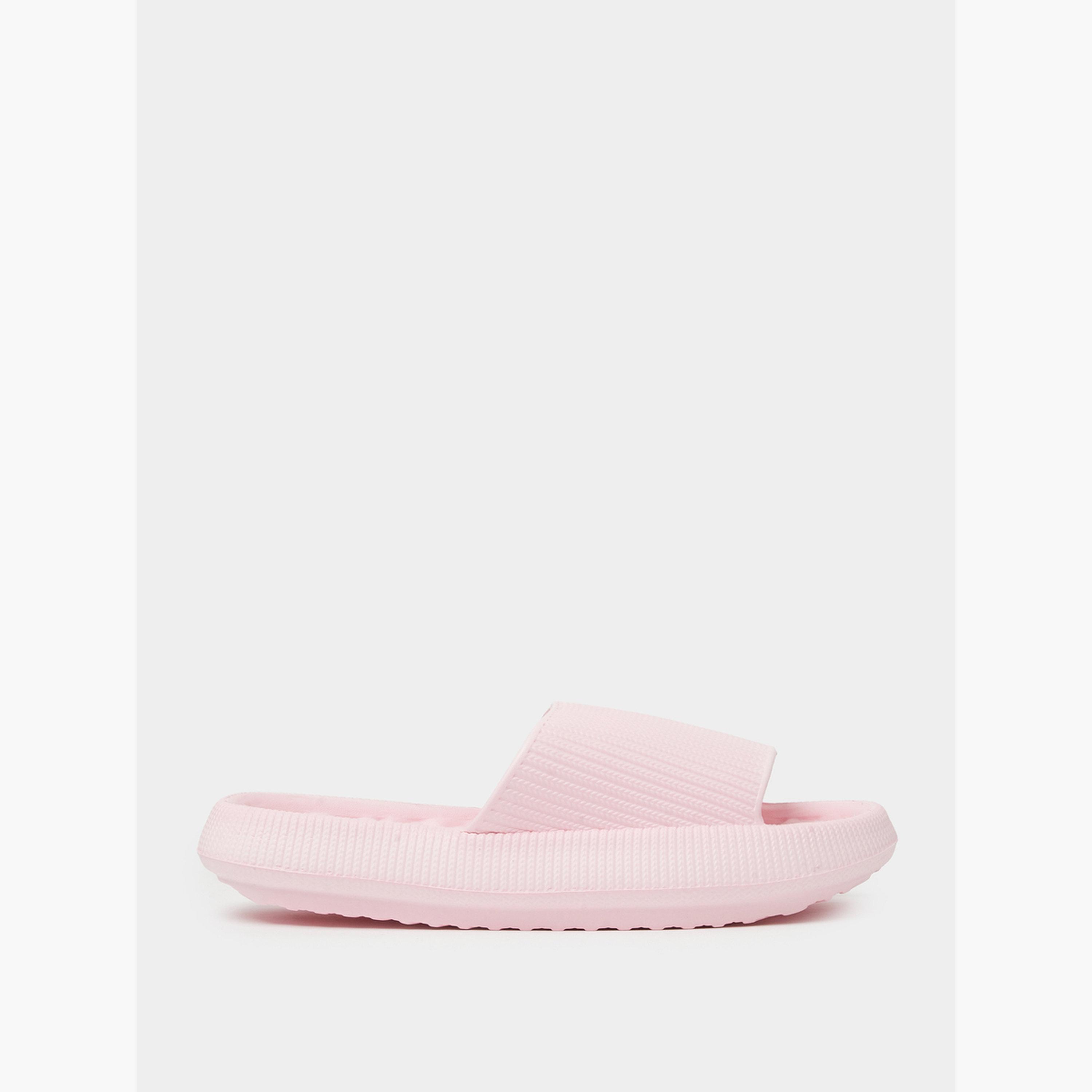 صندل سلايد مريح بتفاصيل بارزة الملمس باللون الوردي-women-shoes-flats-slides-image-2