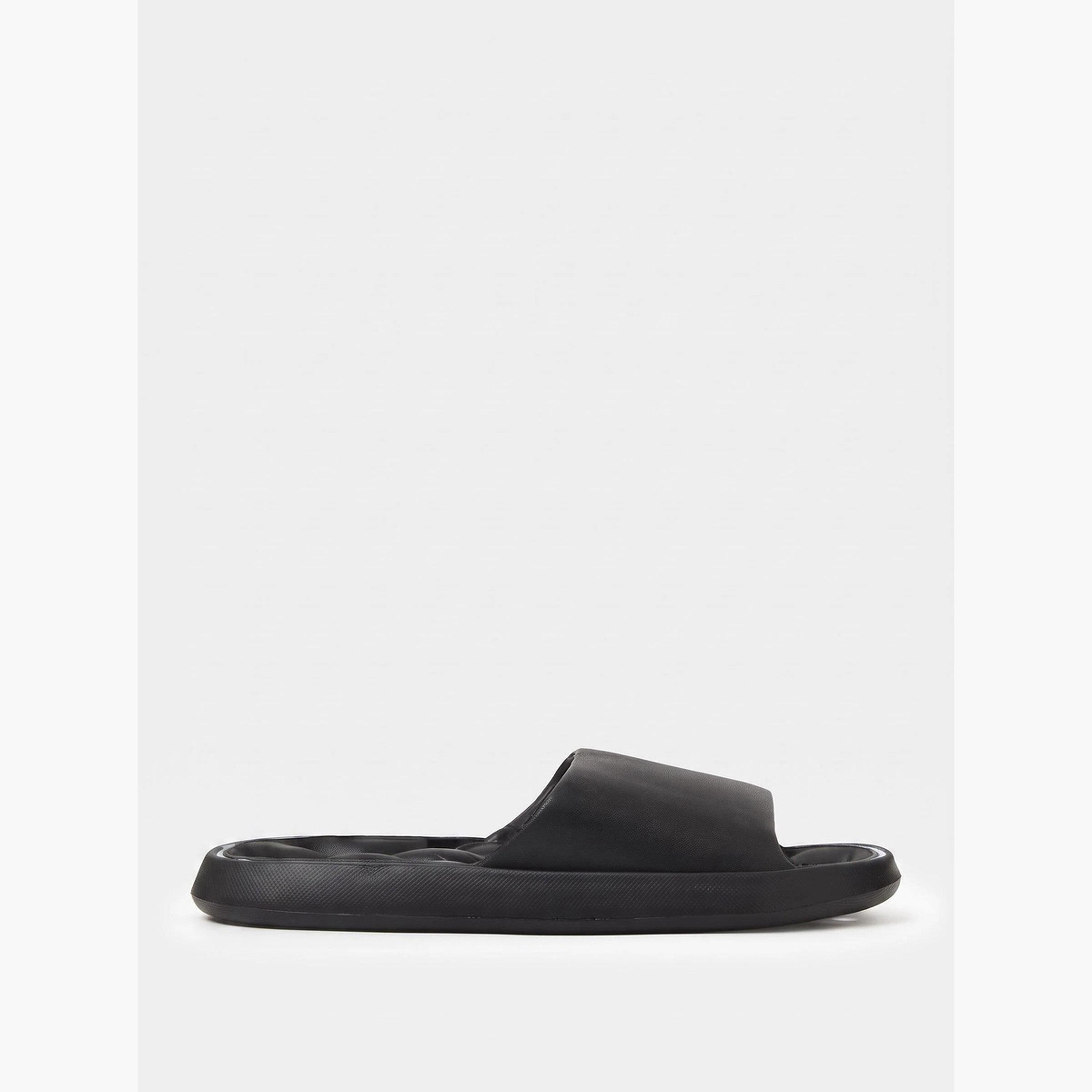 صندل سلايد بحواف متباينة باللون الأسود-women-shoes-flats-slides-image-2