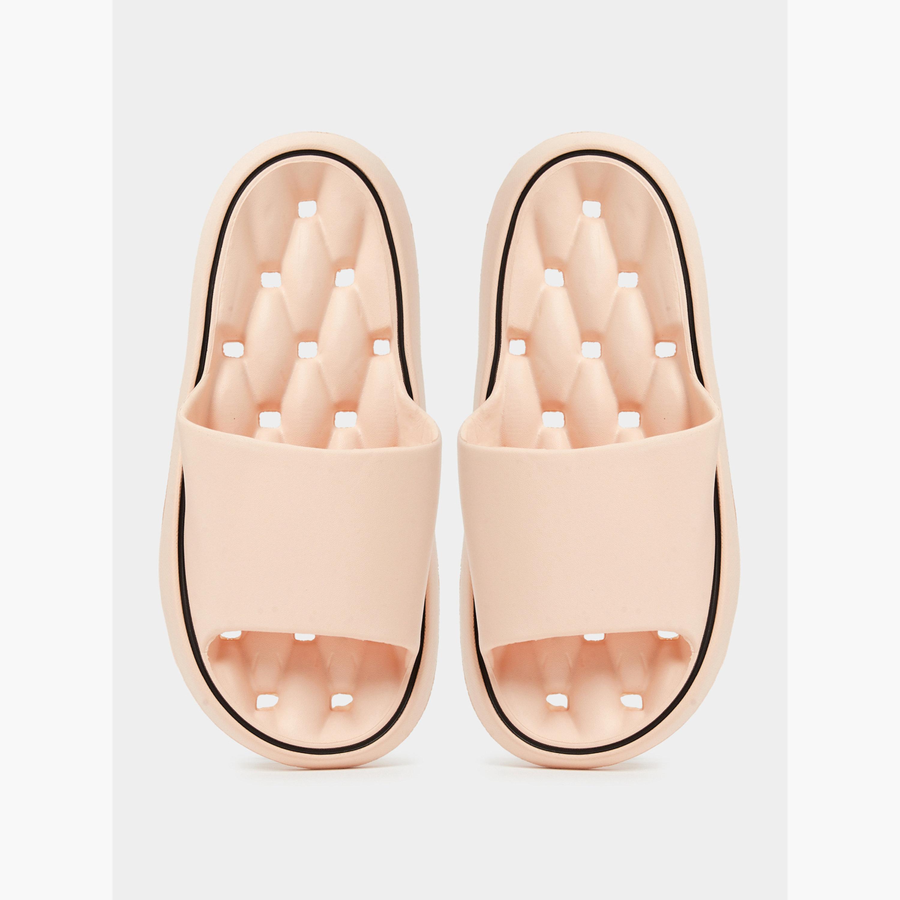 صندل سلايد بحواف متباينة باللون الوردي-women-shoes-flats-slides-image-3