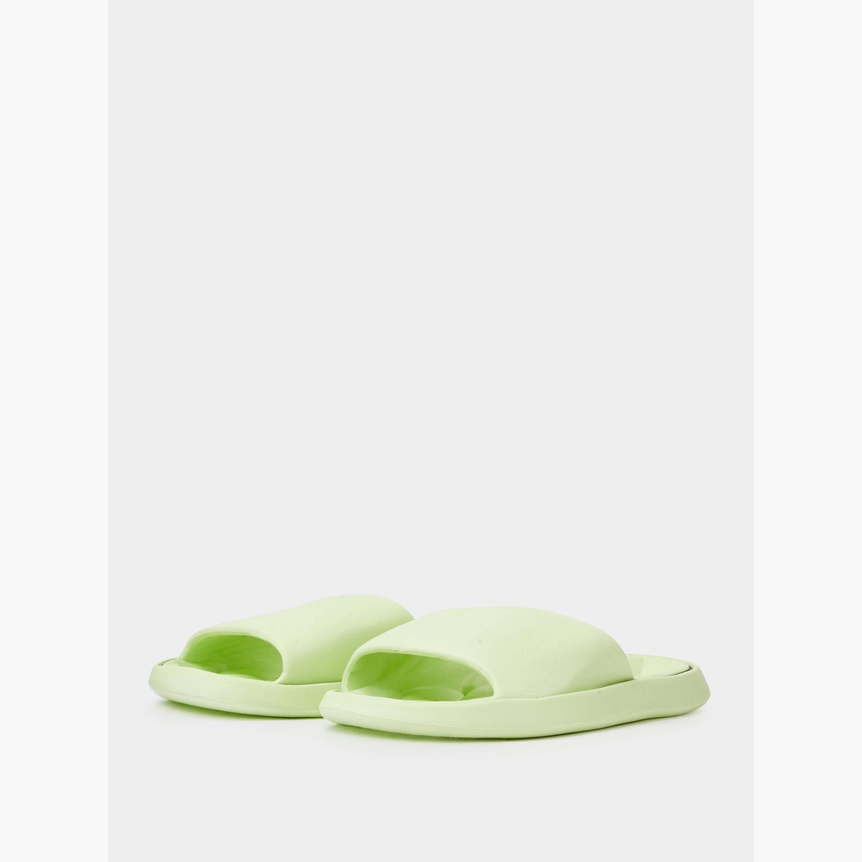 صندل سلايد بحواف متباينة باللون الأخضر-women-shoes-flats-slides-image-1