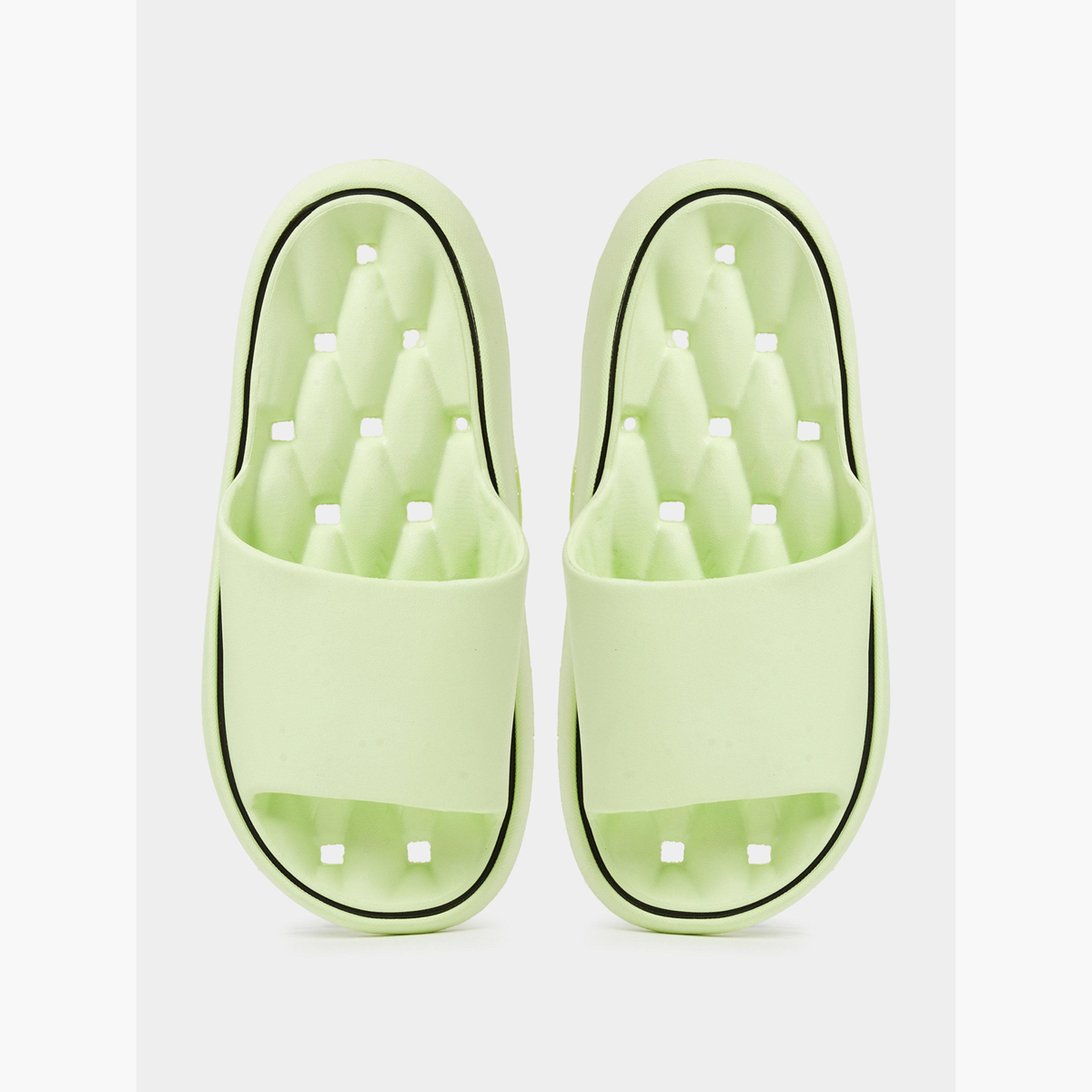 صندل سلايد بحواف متباينة باللون الأخضر-women-shoes-flats-slides-image-3