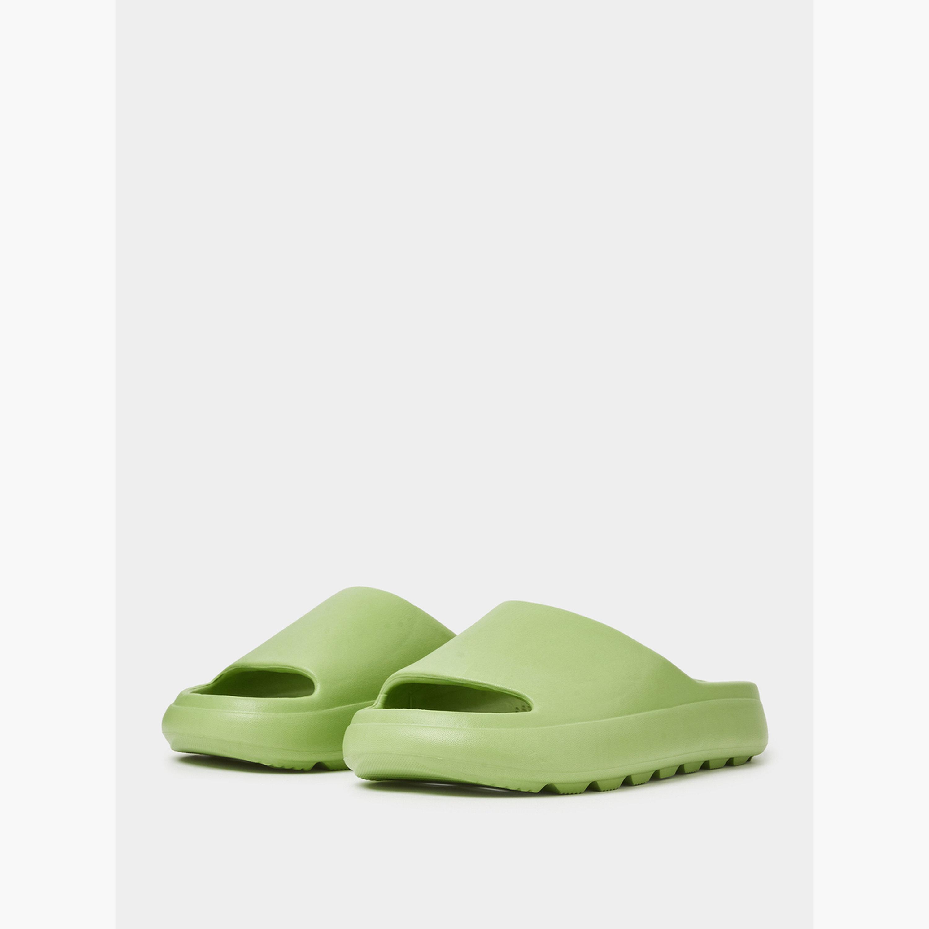 صندل سلايد مريح سادة باللون الزيتوني-women-shoes-flats-slides-image-1