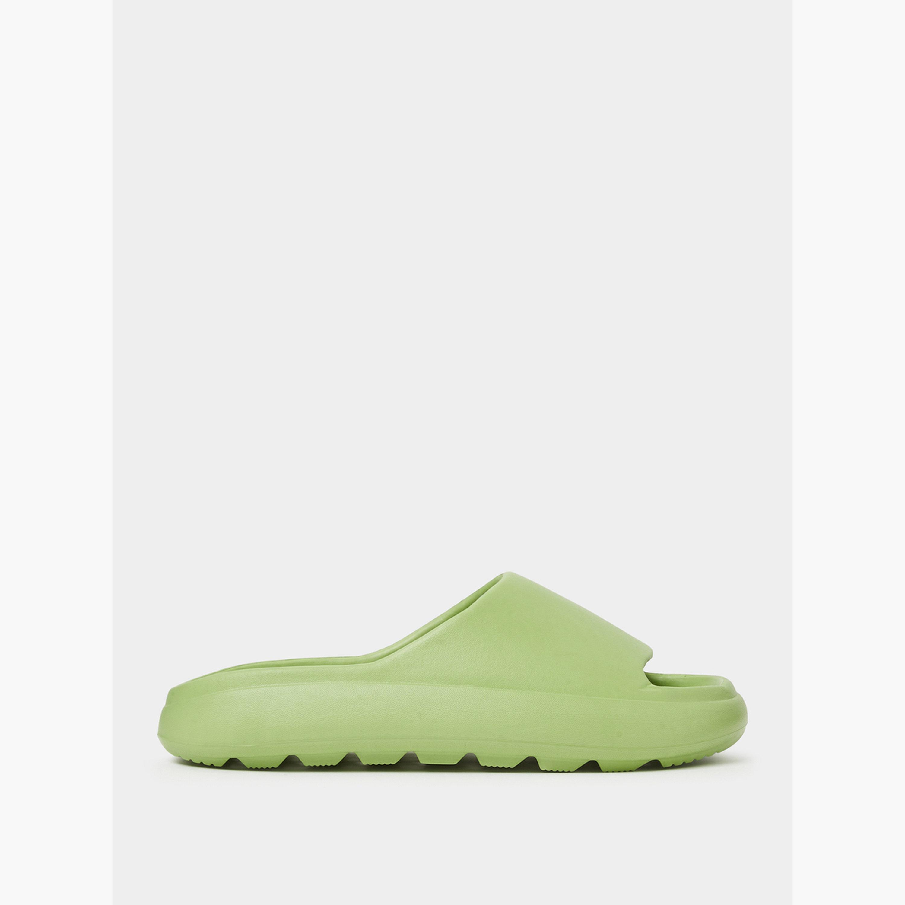 صندل سلايد مريح سادة باللون الزيتوني-women-shoes-flats-slides-image-2