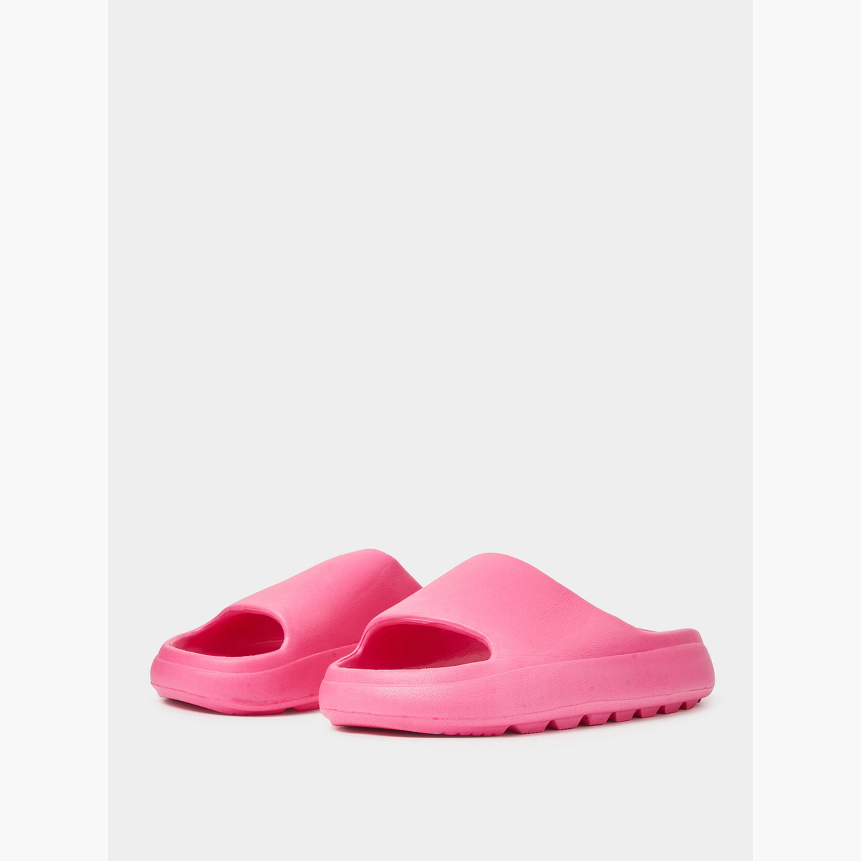 صندل سلايد مريح سادة باللون الوردي الداكن-women-shoes-flats-slides-image-1