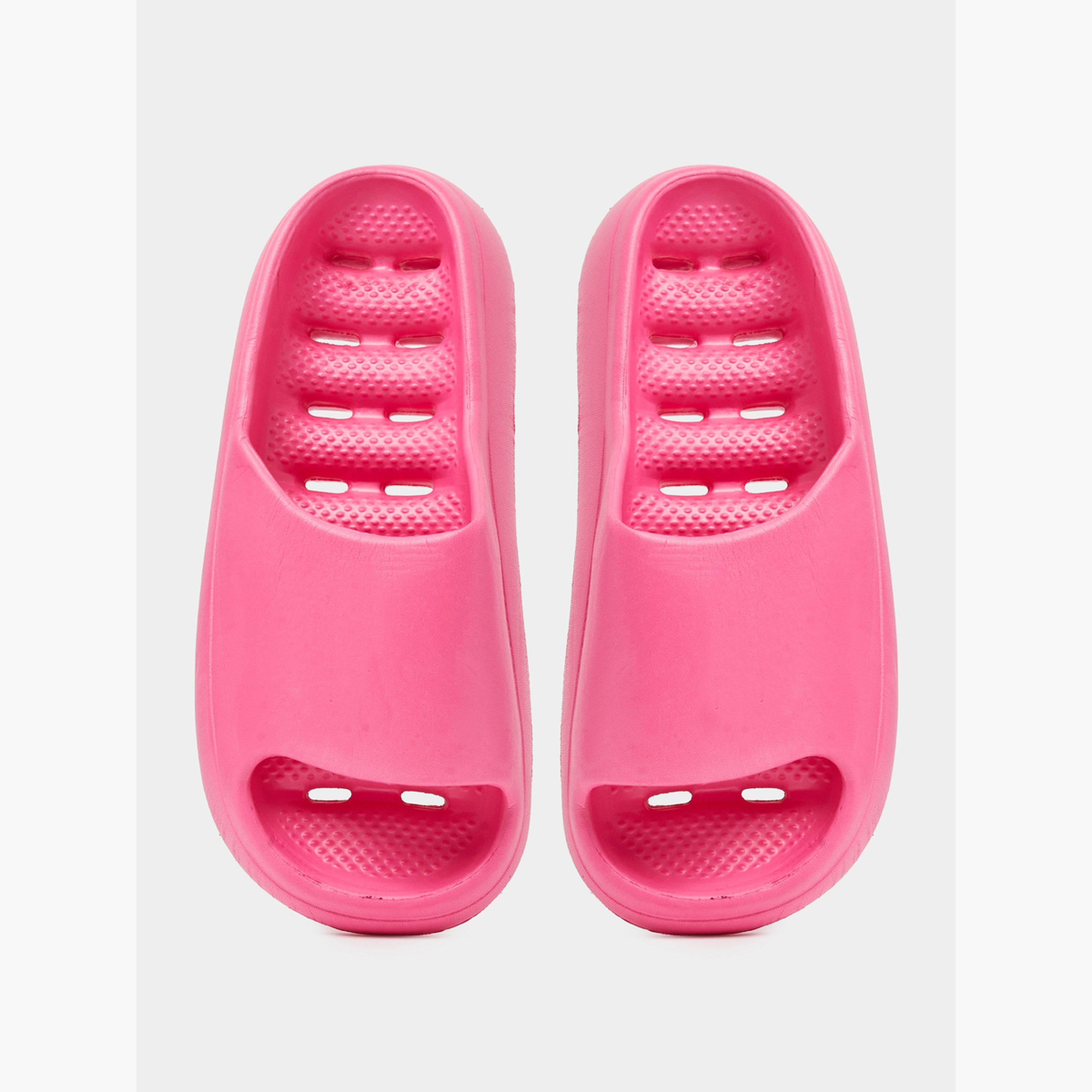 صندل سلايد مريح سادة باللون الوردي الداكن-women-shoes-flats-slides-image-3