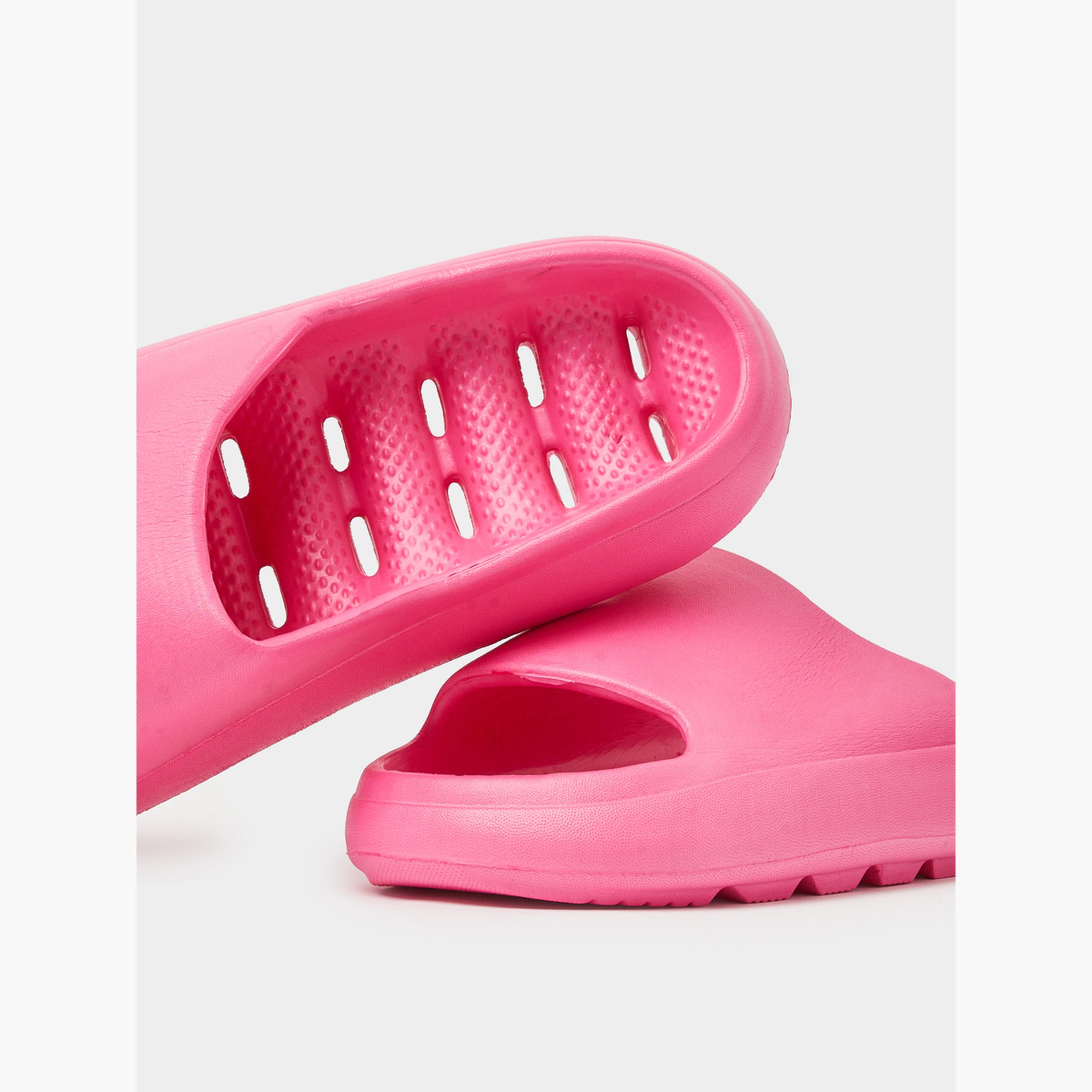 صندل سلايد مريح سادة باللون الوردي الداكن-women-shoes-flats-slides-image-4