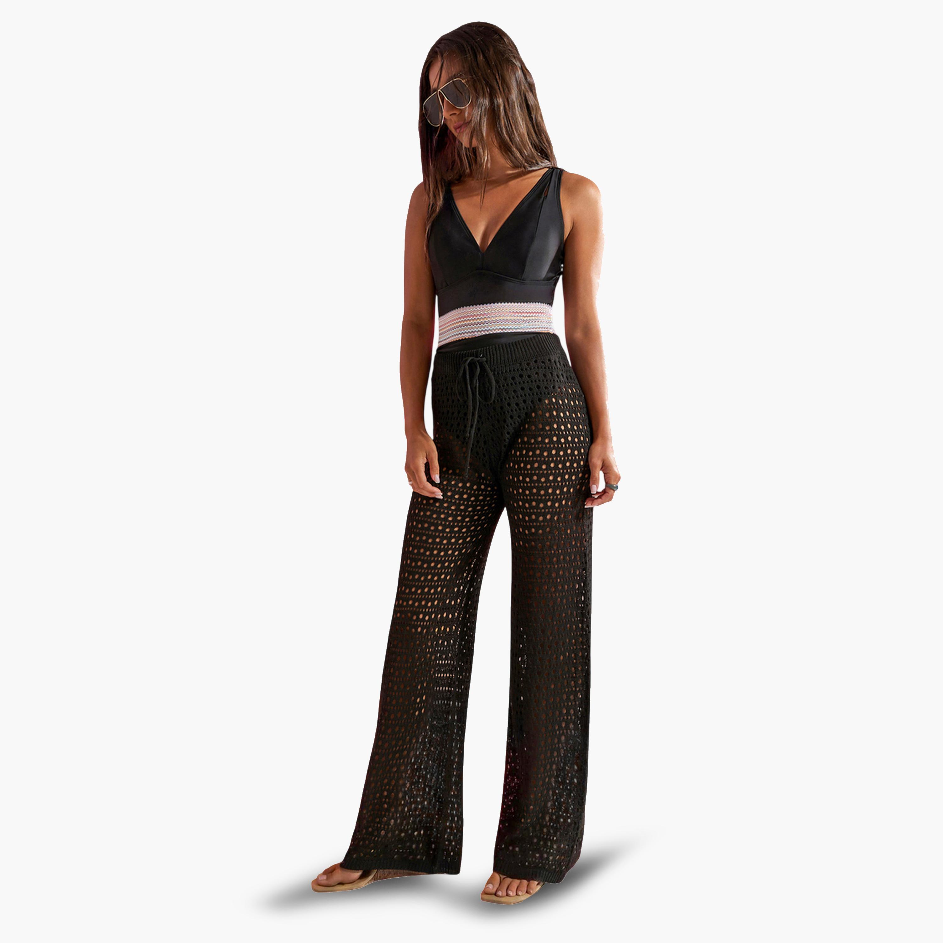Styli Black Open Crochet Wide Leg Beach Pants-women-clothing-swimandbeach-beach-beachwear-image-2