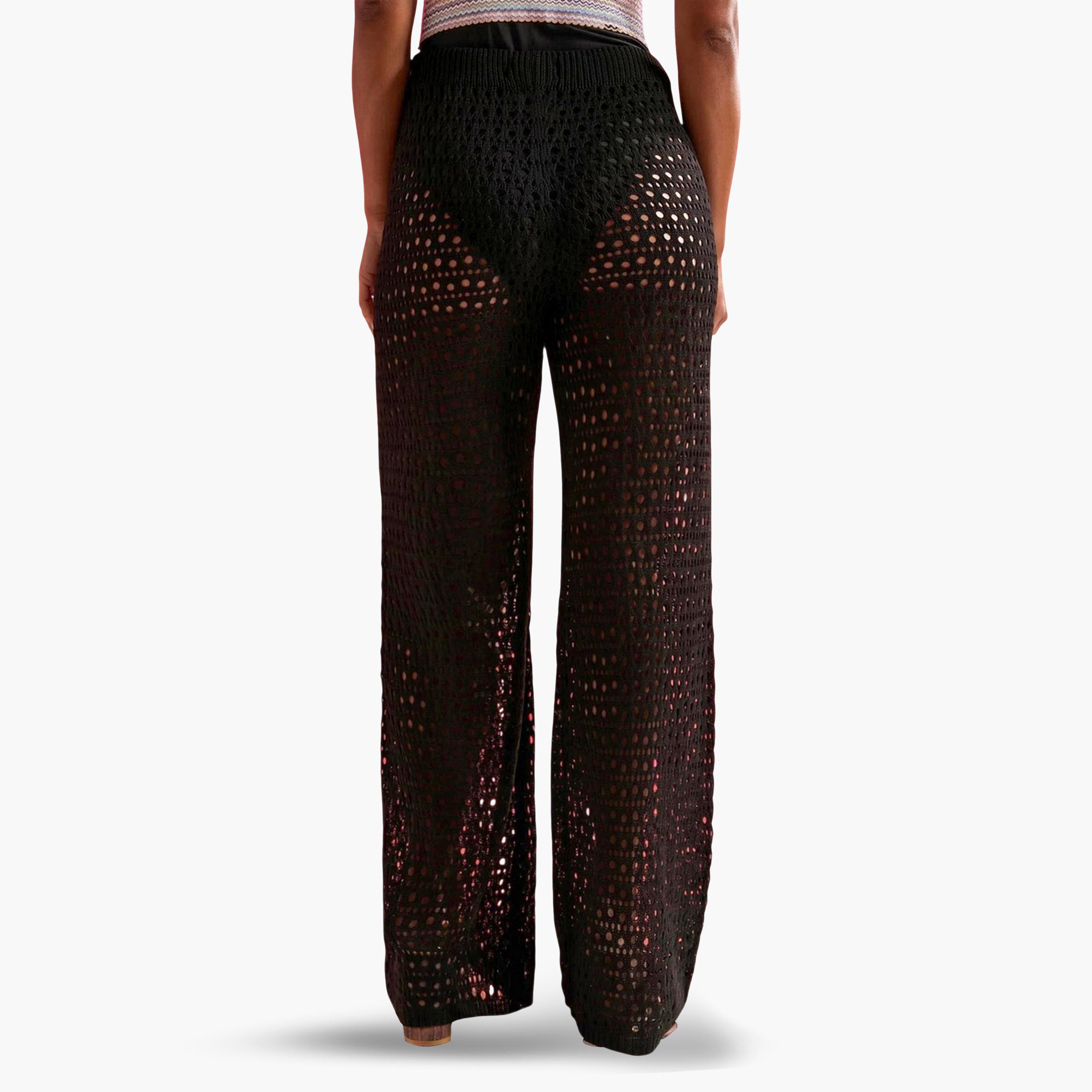 Styli Black Open Crochet Wide Leg Beach Pants-women-clothing-swimandbeach-beach-beachwear-image-4