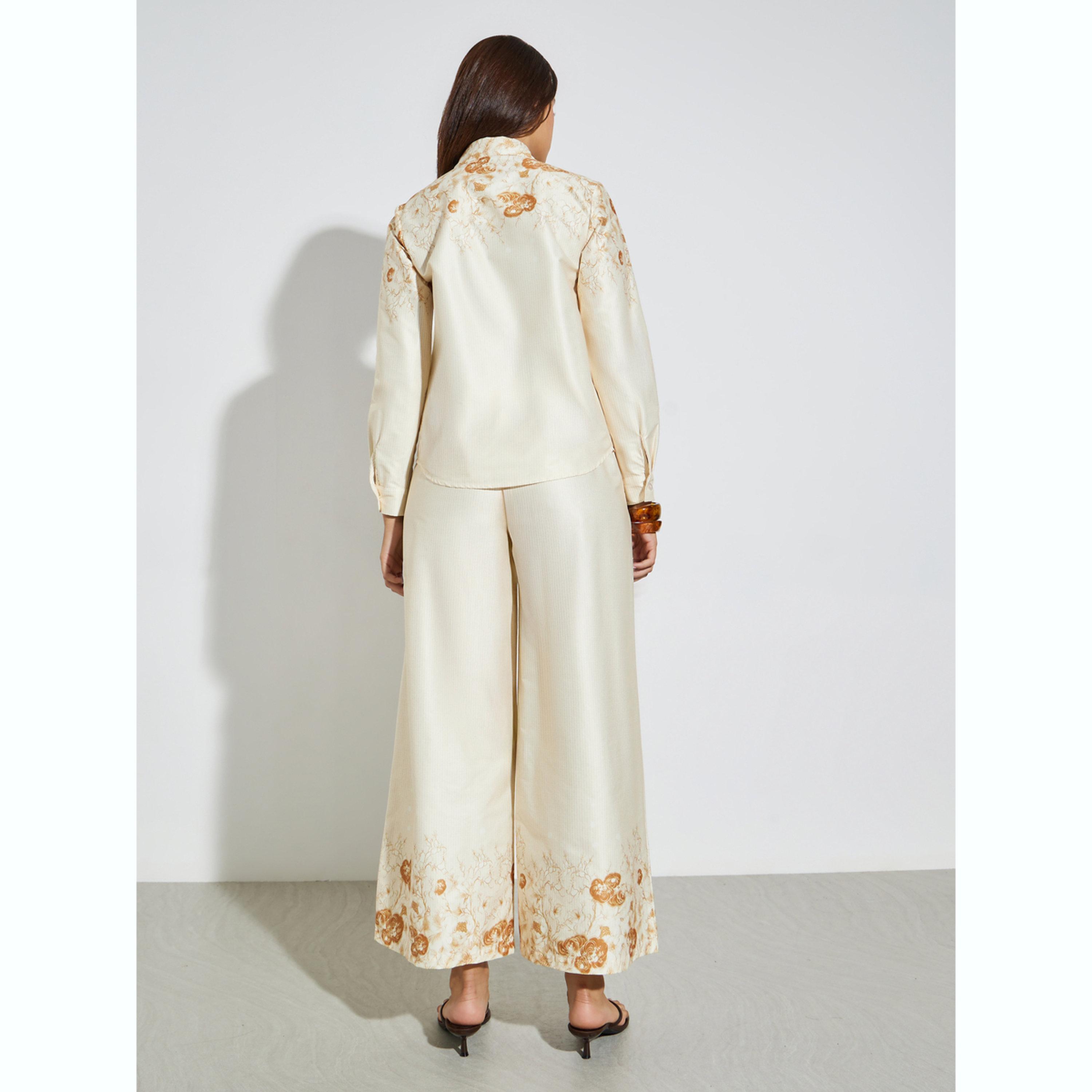 Styli Cream Printed Shirt and Wide Leg Pants Set-women-clothing-coordsets-image-4