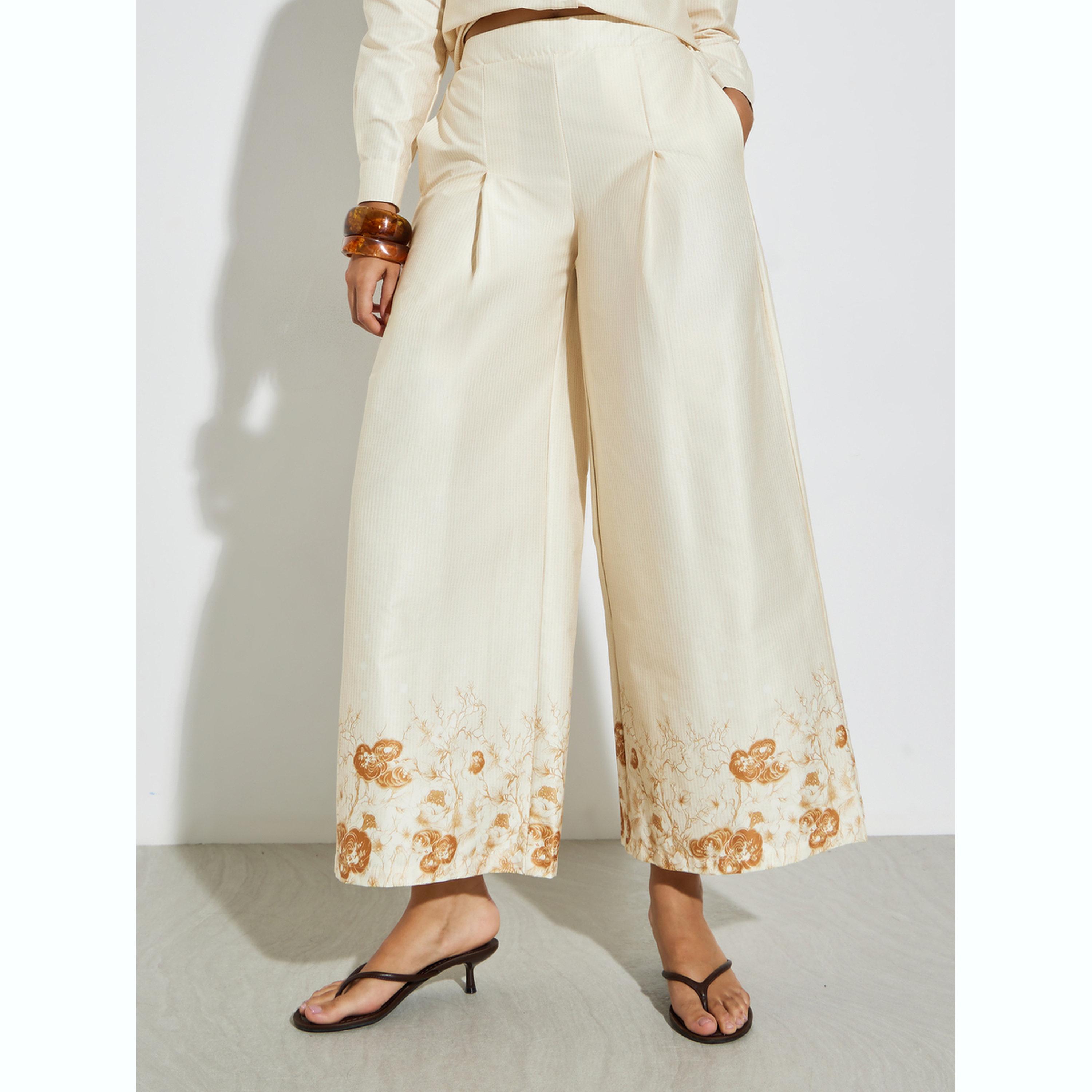 Styli Cream Printed Shirt and Wide Leg Pants Set-women-clothing-coordsets-image-5