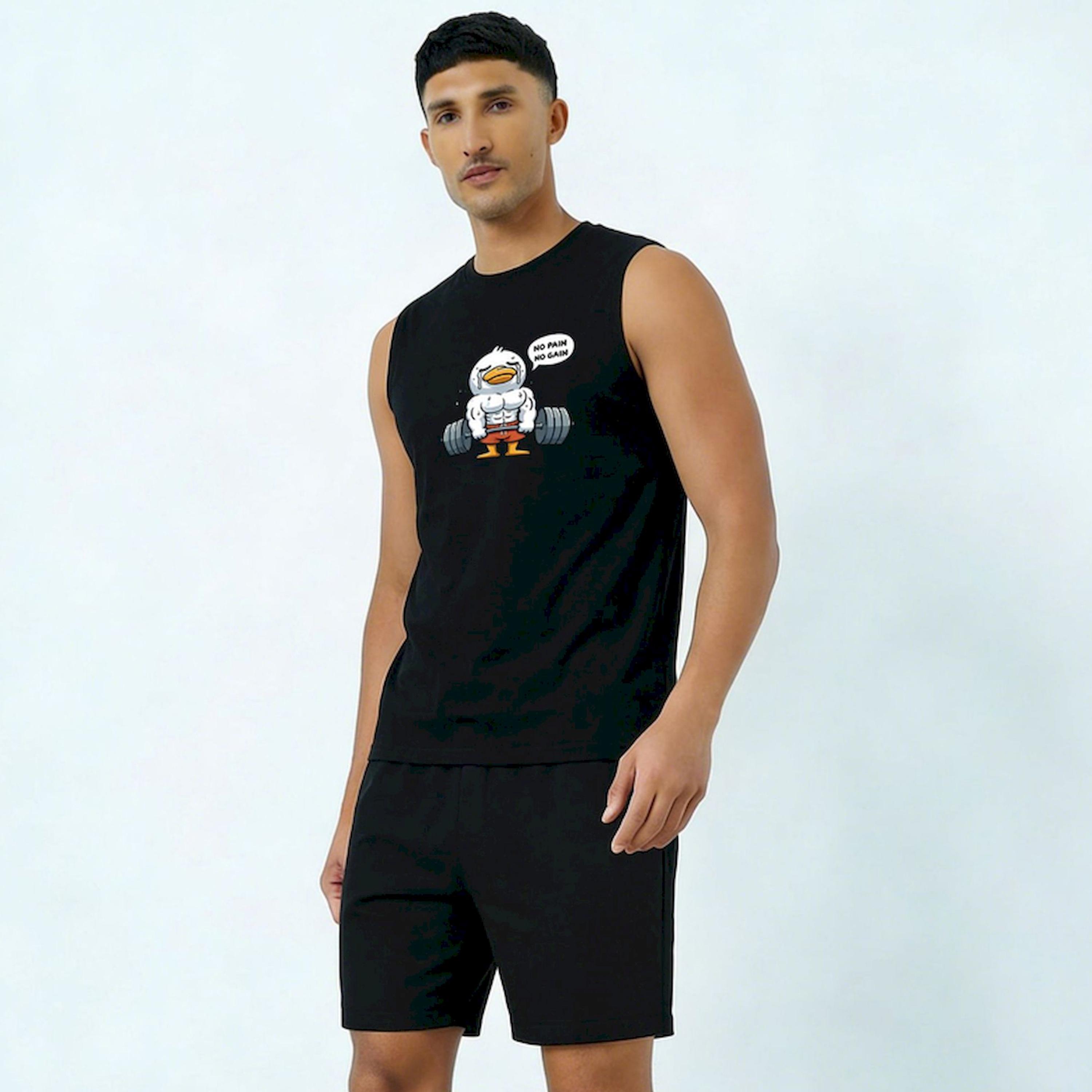 Take Two Men Black Graphic Print Round Neck Tank and Shorts Co-Ords-men-clothing-coordsets-image-1