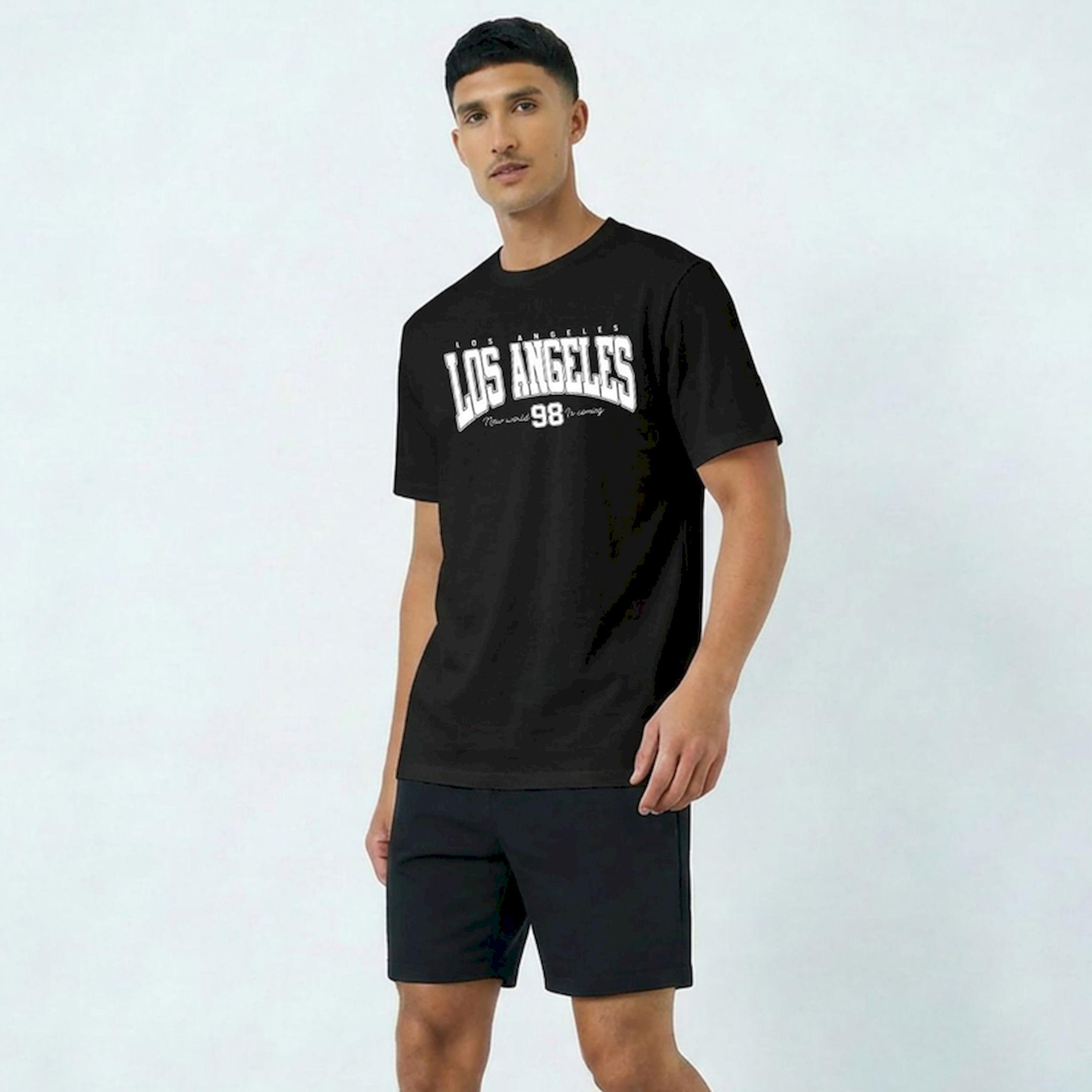 Take Two Men Black Graphic Print Short Sleeve T-Shirt and Shorts Co-Ords-men-clothing-coordsets-image-1