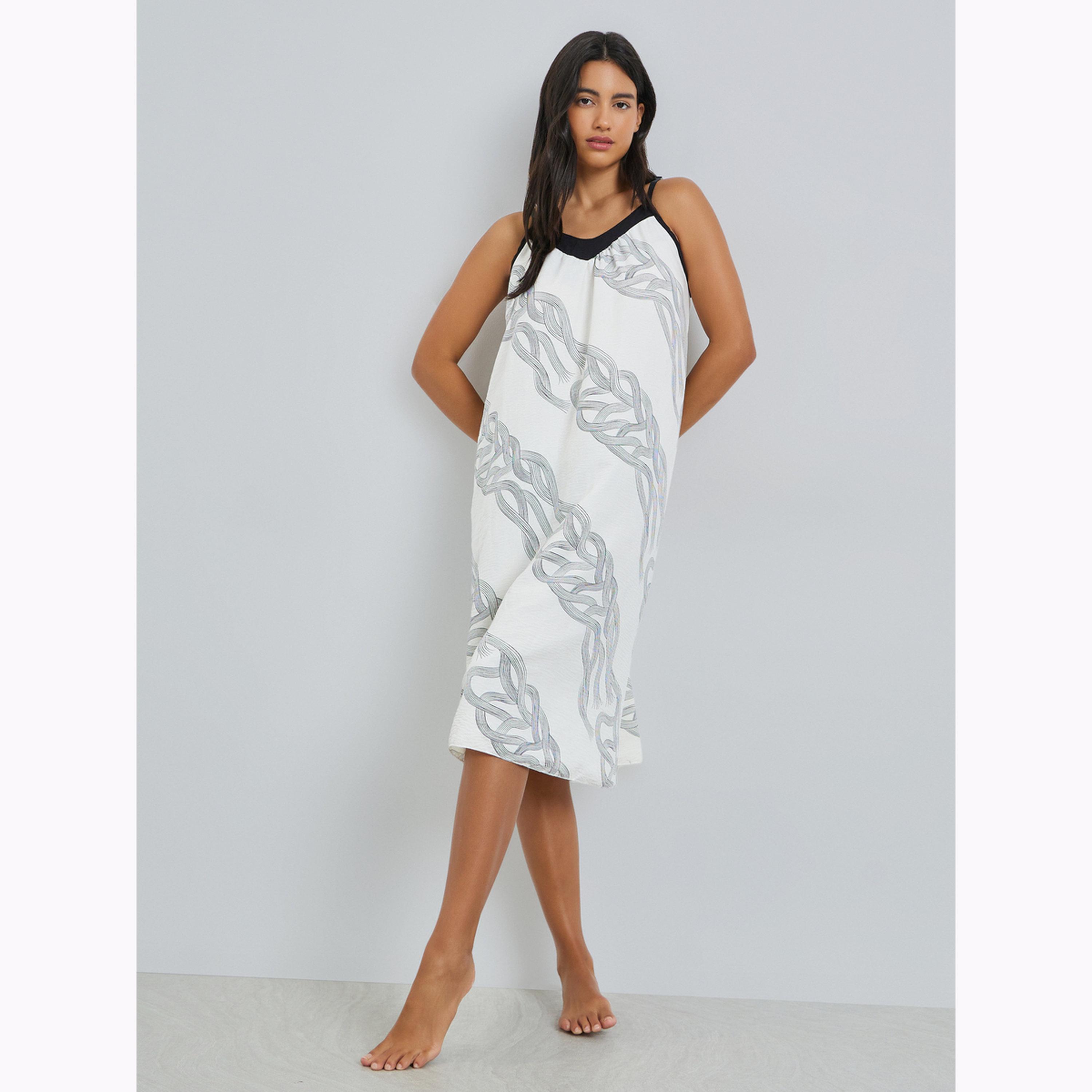 Styli Cotton Contrast Strap Printed Slip Dress-women-clothing-nightwear-nighties-image-1