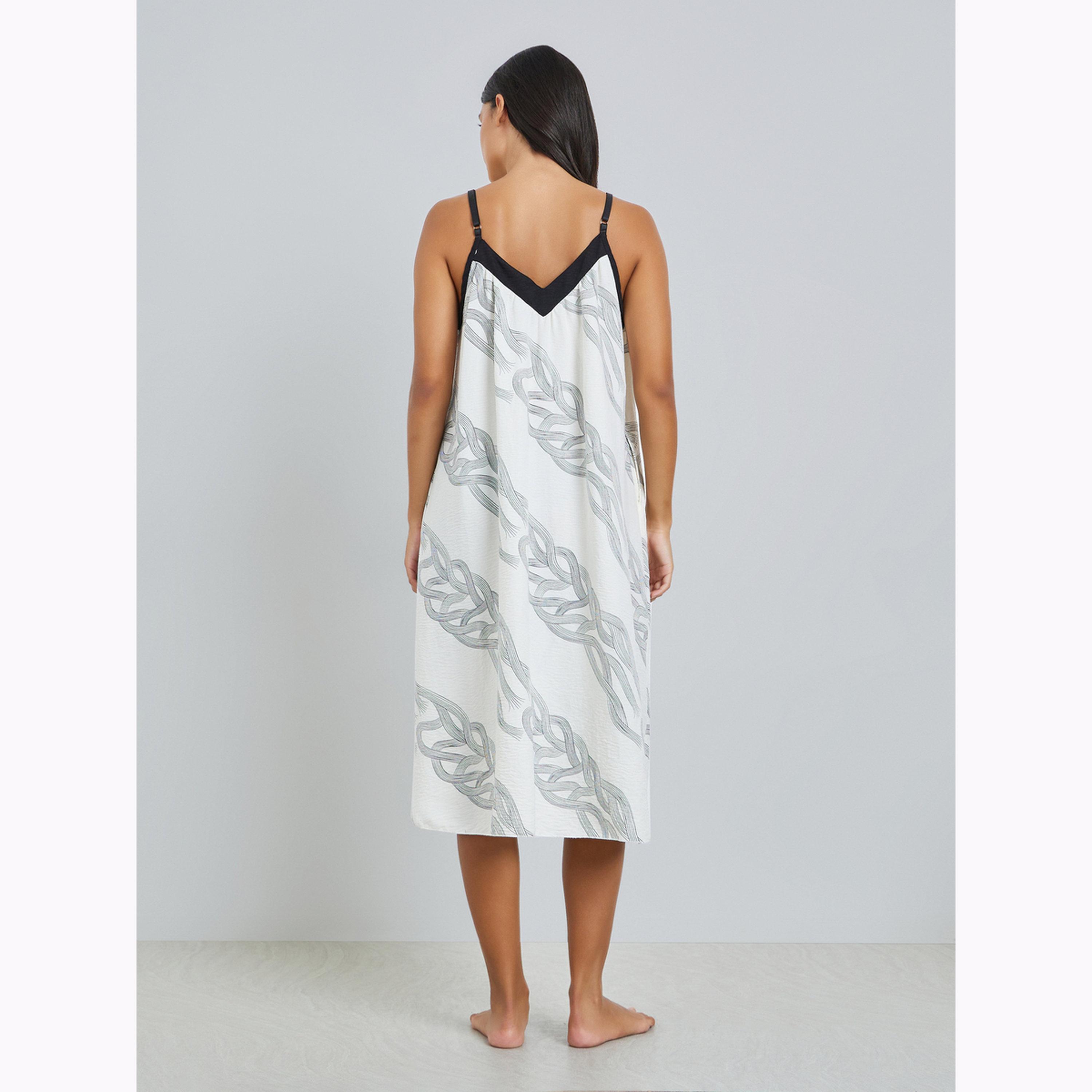 فستان بحمالات متباينة قطن مطبوع-women-clothing-nightwear-nighties-image-3