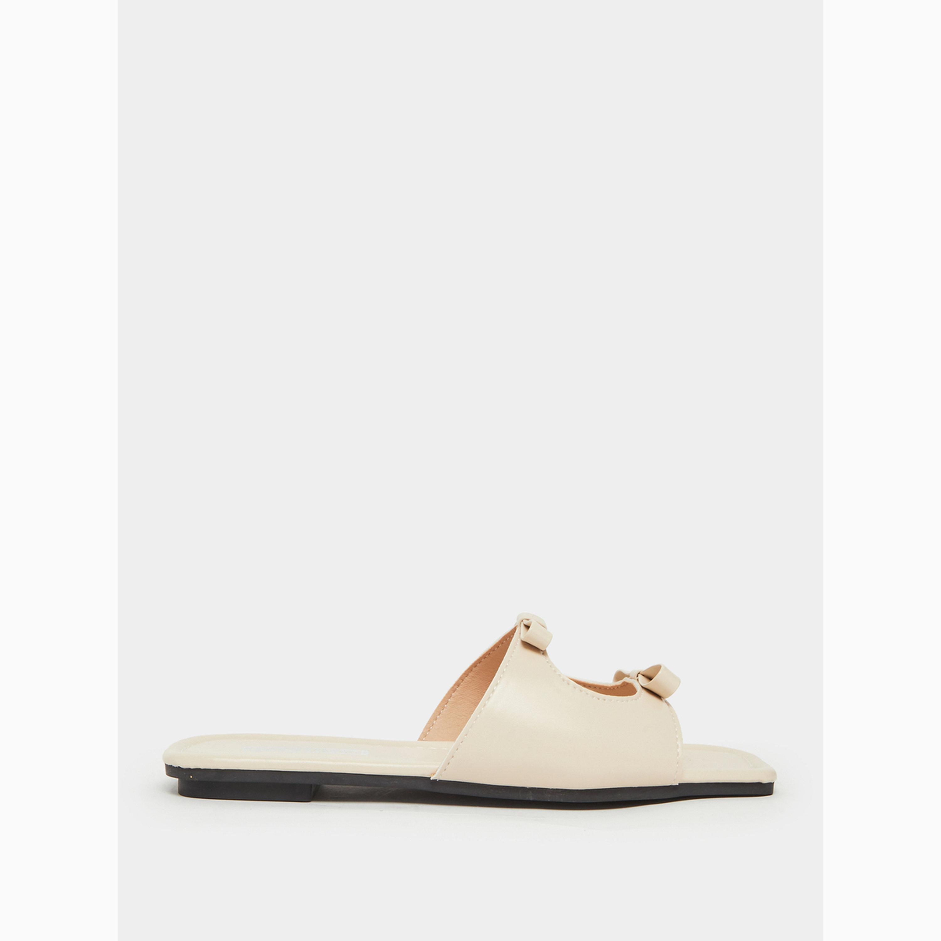Take Two Beige Bow Detail Flat Sandals-women-shoes-sandals-flats-image-2