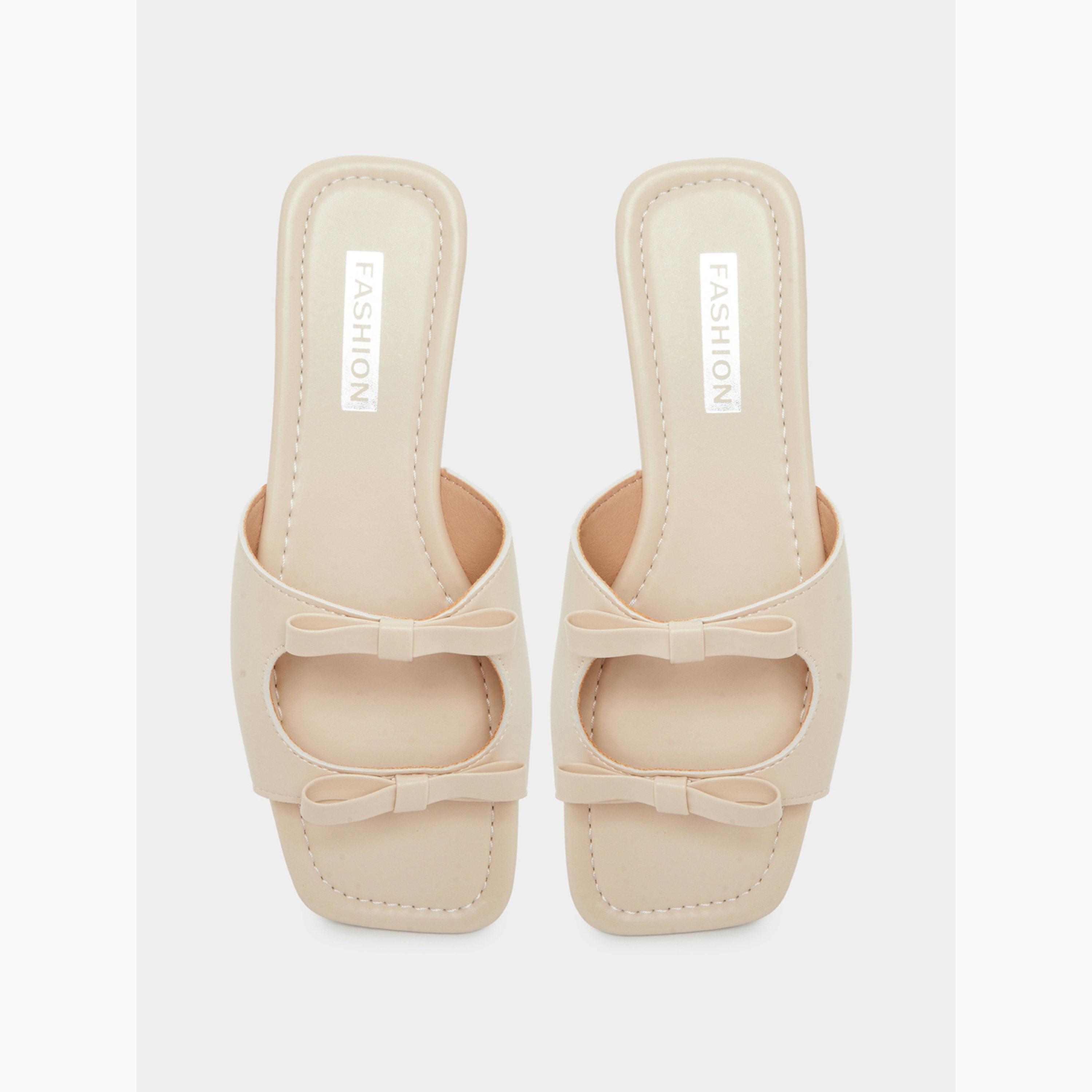 Take Two Beige Bow Detail Flat Sandals-women-shoes-sandals-flats-image-5