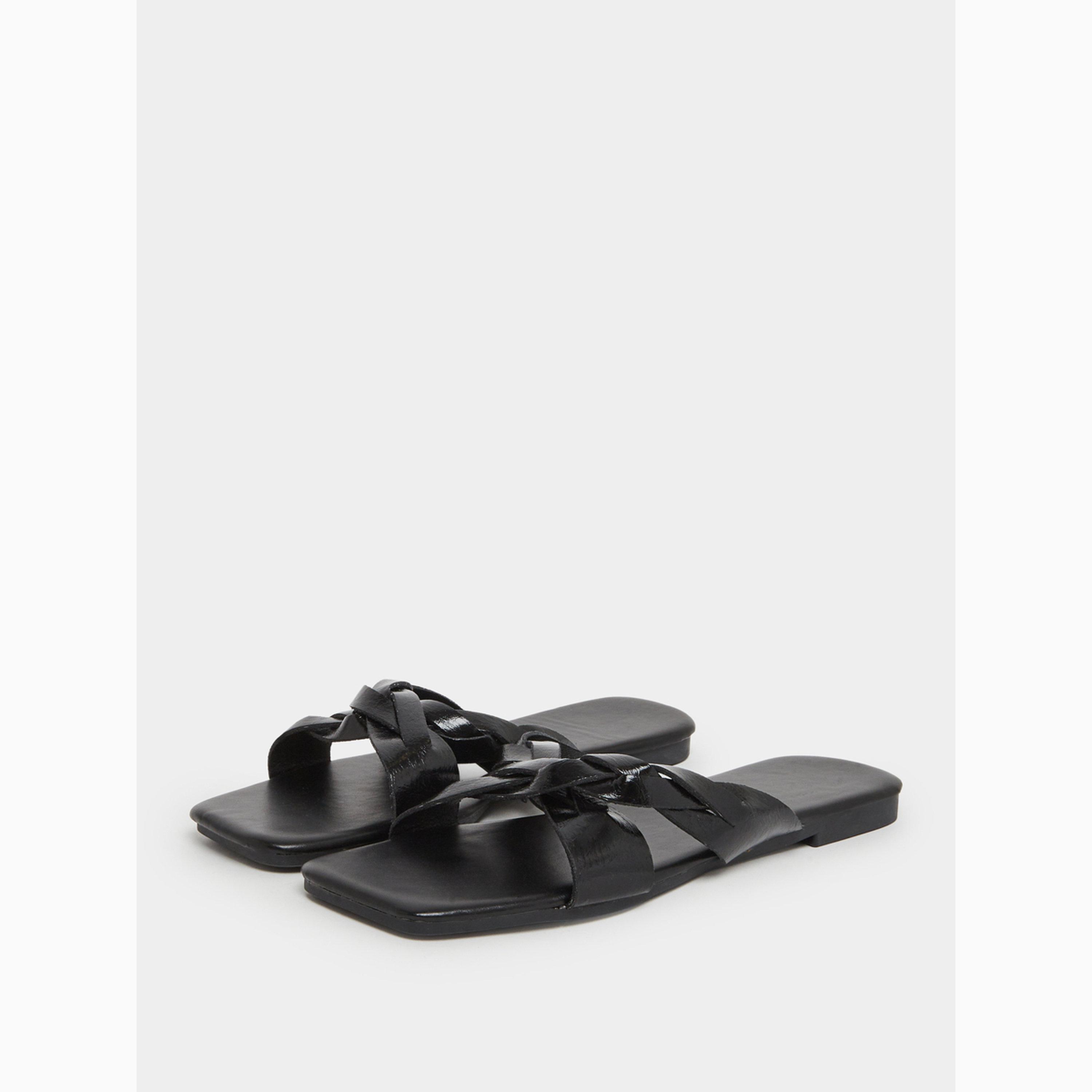 Take Two Black Braided Cross Straps Flat Sandals-women-shoes-sandals-flats-image-1