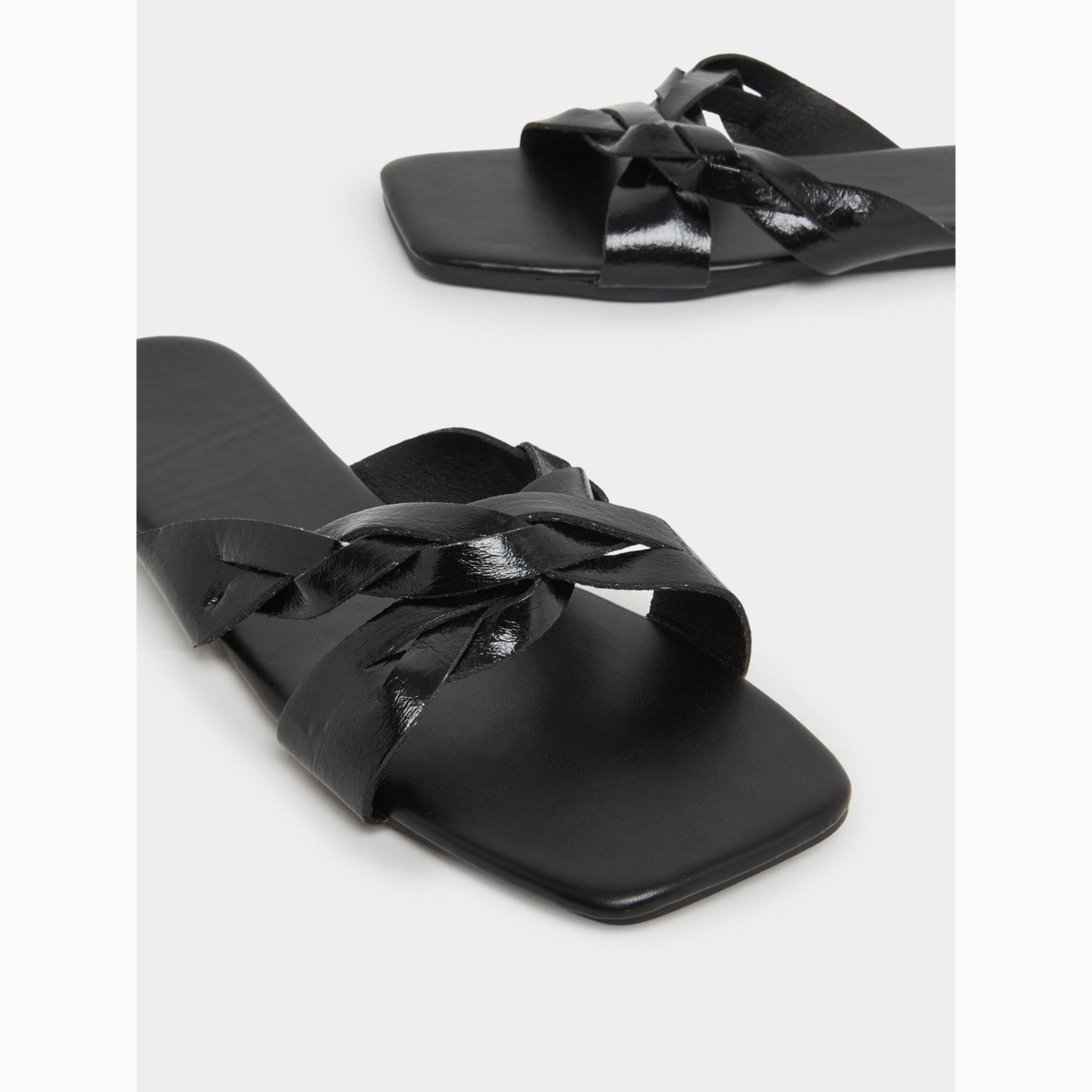 Take Two Black Braided Cross Straps Flat Sandals-women-shoes-sandals-flats-image-3