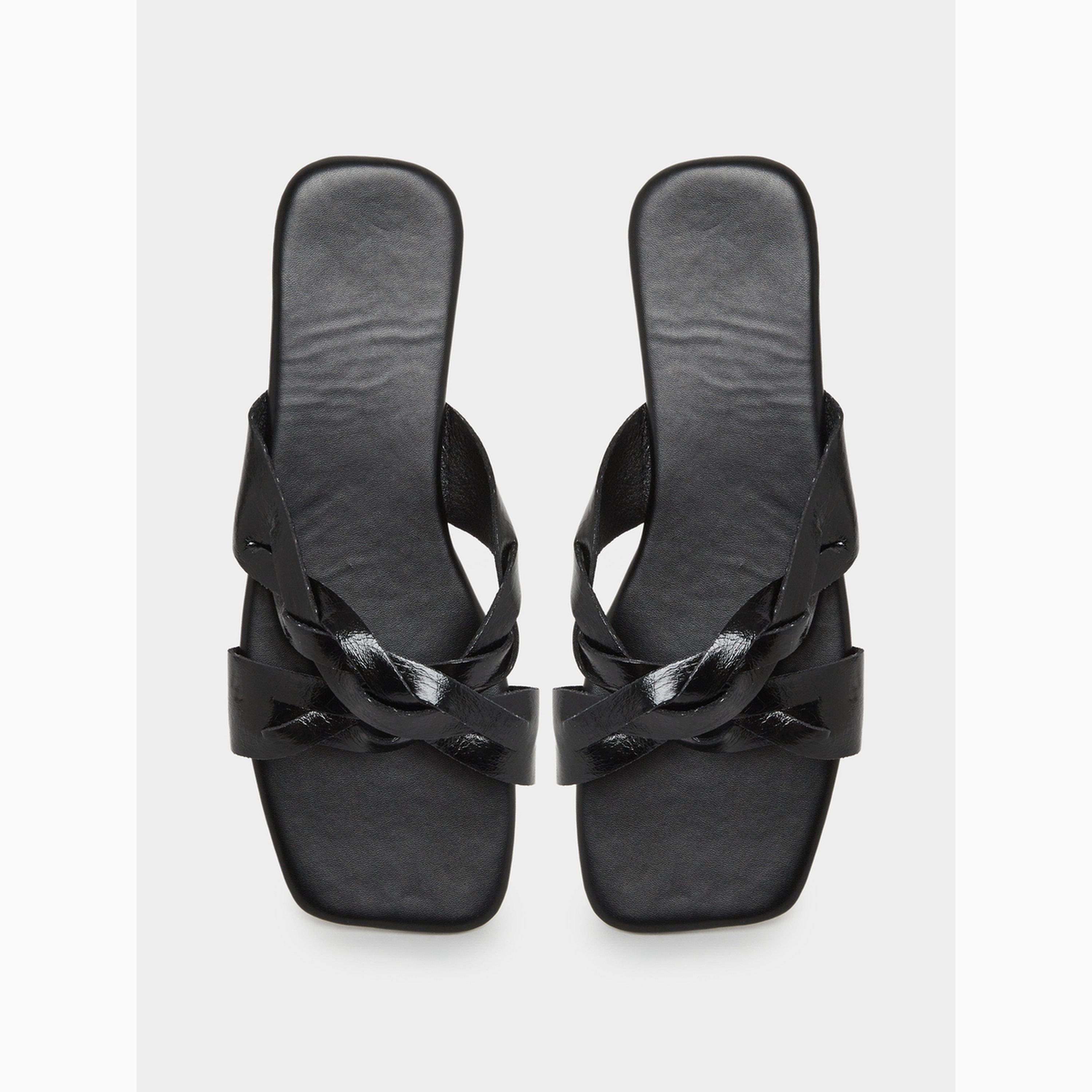 Take Two Black Braided Cross Straps Flat Sandals-women-shoes-sandals-flats-image-5