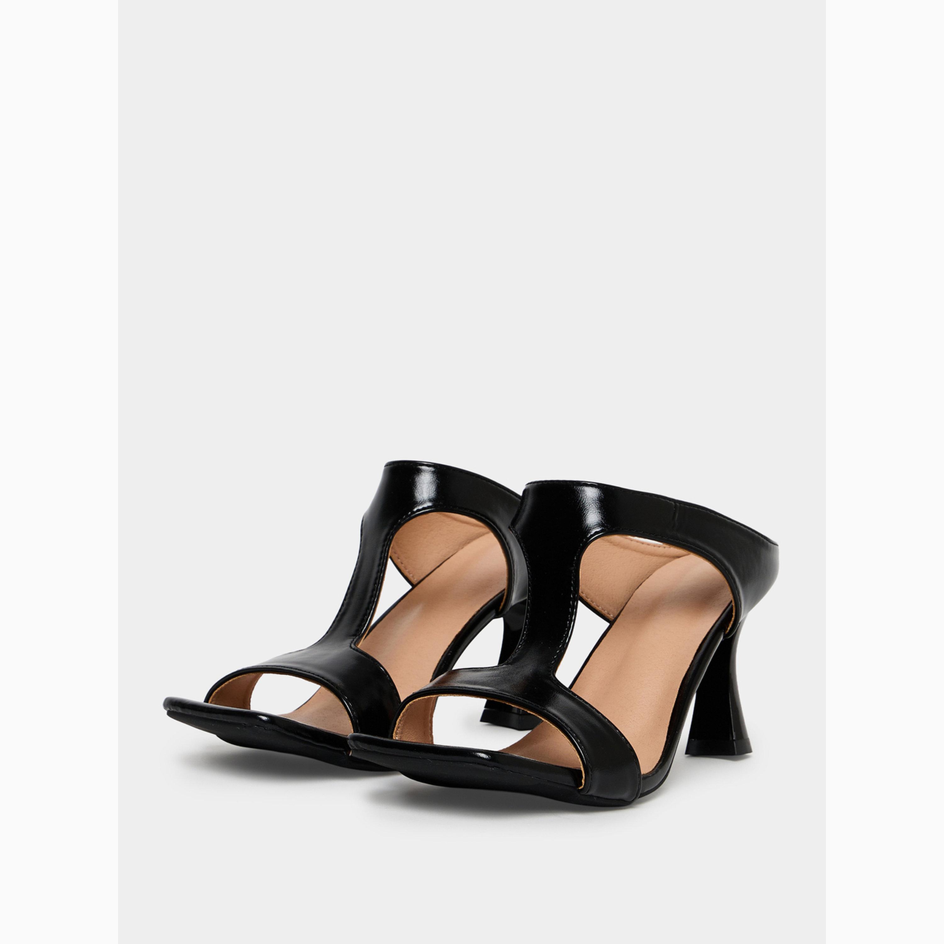 Take Two Black Solid Slip-On Sandals-women-shoes-heels-image-1