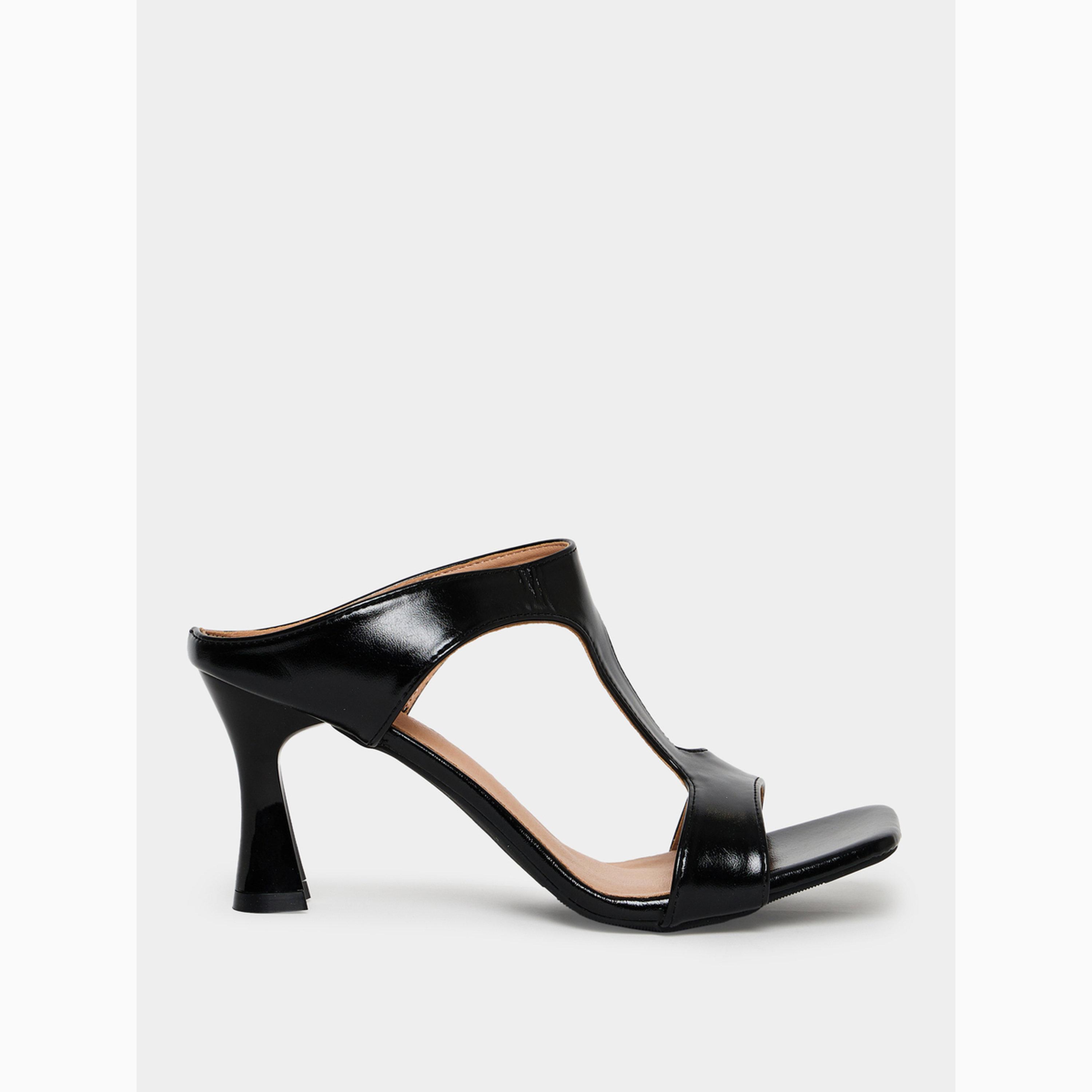 Take Two Black Solid Slip-On Sandals-women-shoes-heels-image-2