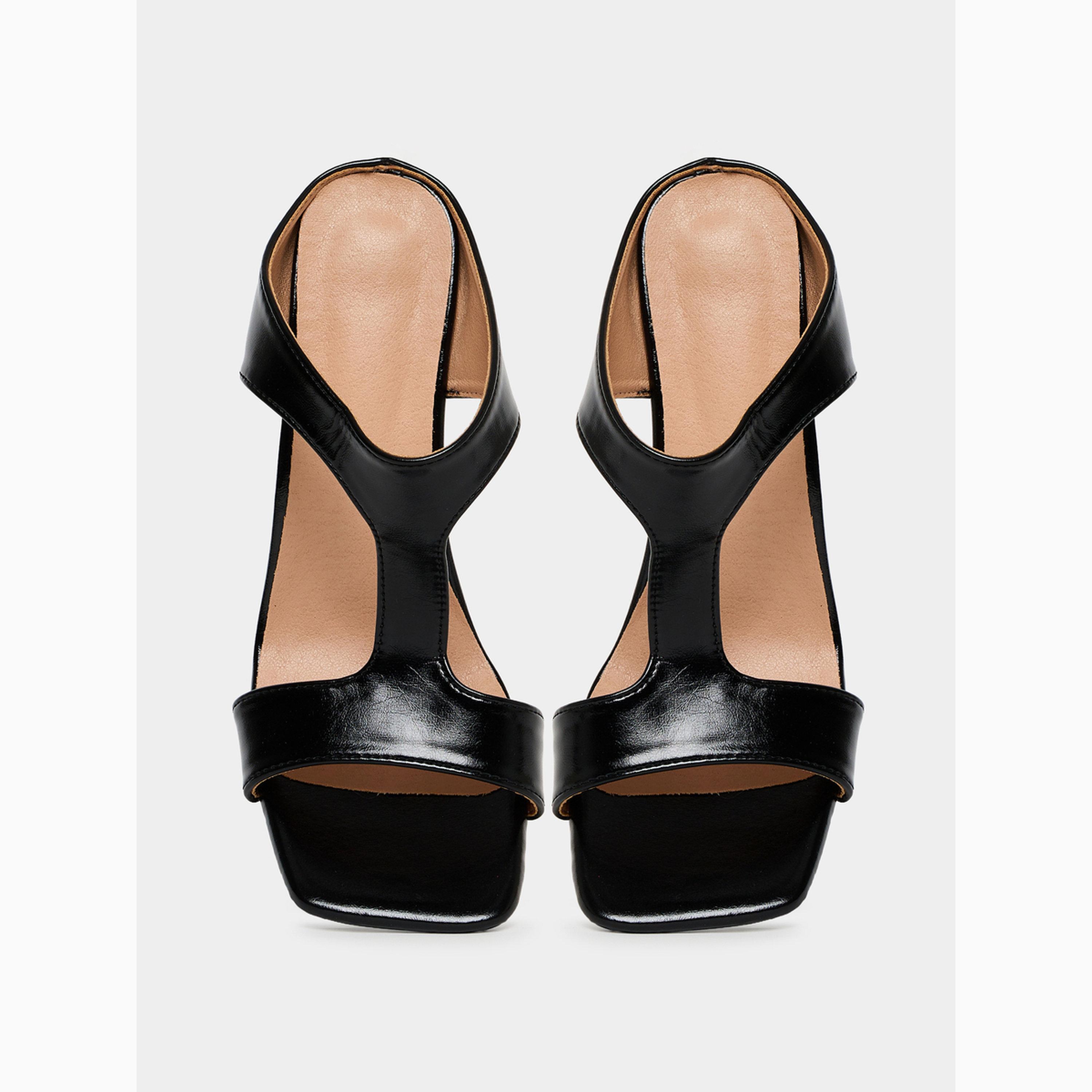 Take Two Black Solid Slip-On Sandals-women-shoes-heels-image-5