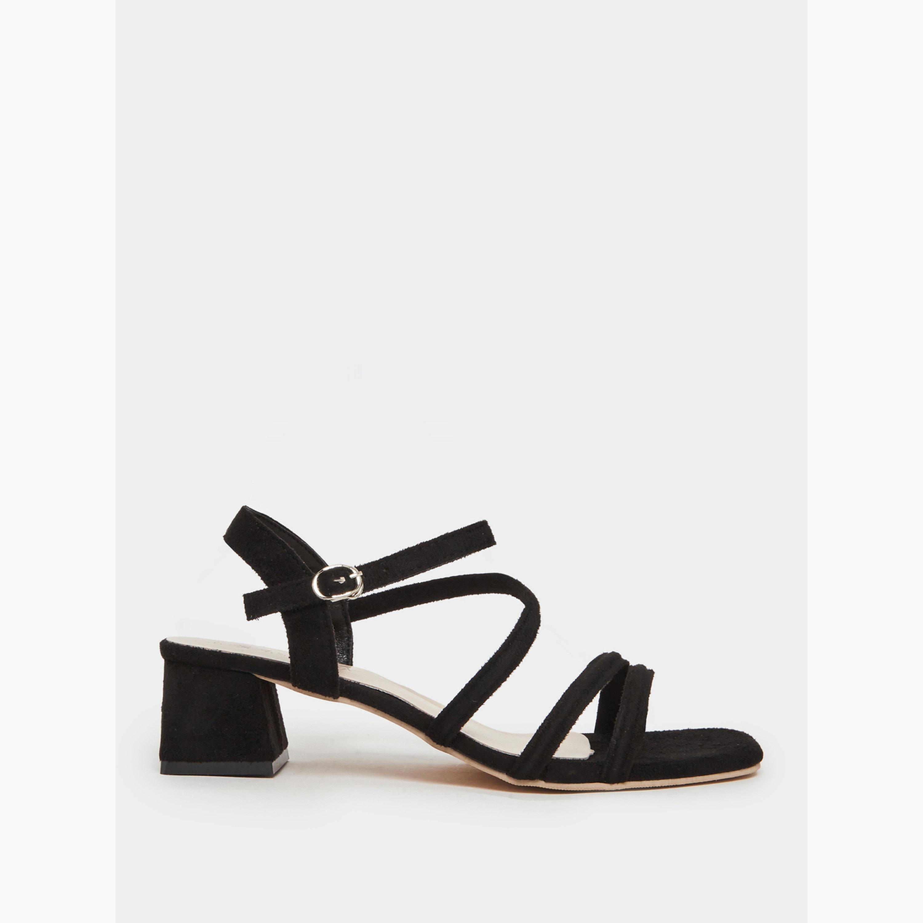 Take Two Black Cross Straps Block Heel Sandals-women-shoes-sandals-heeled-image-2