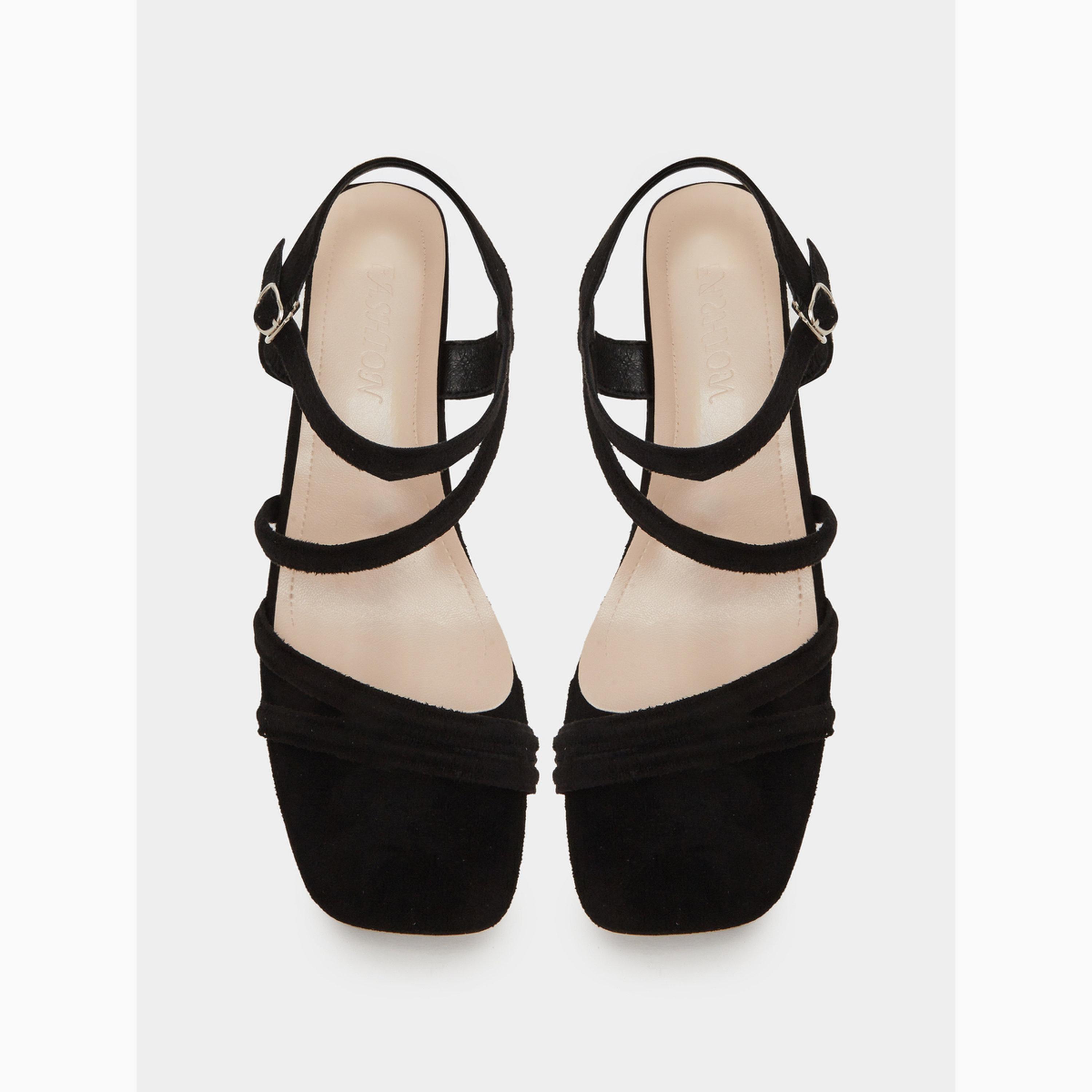 Take Two Black Cross Straps Block Heel Sandals-women-shoes-sandals-heeled-image-5