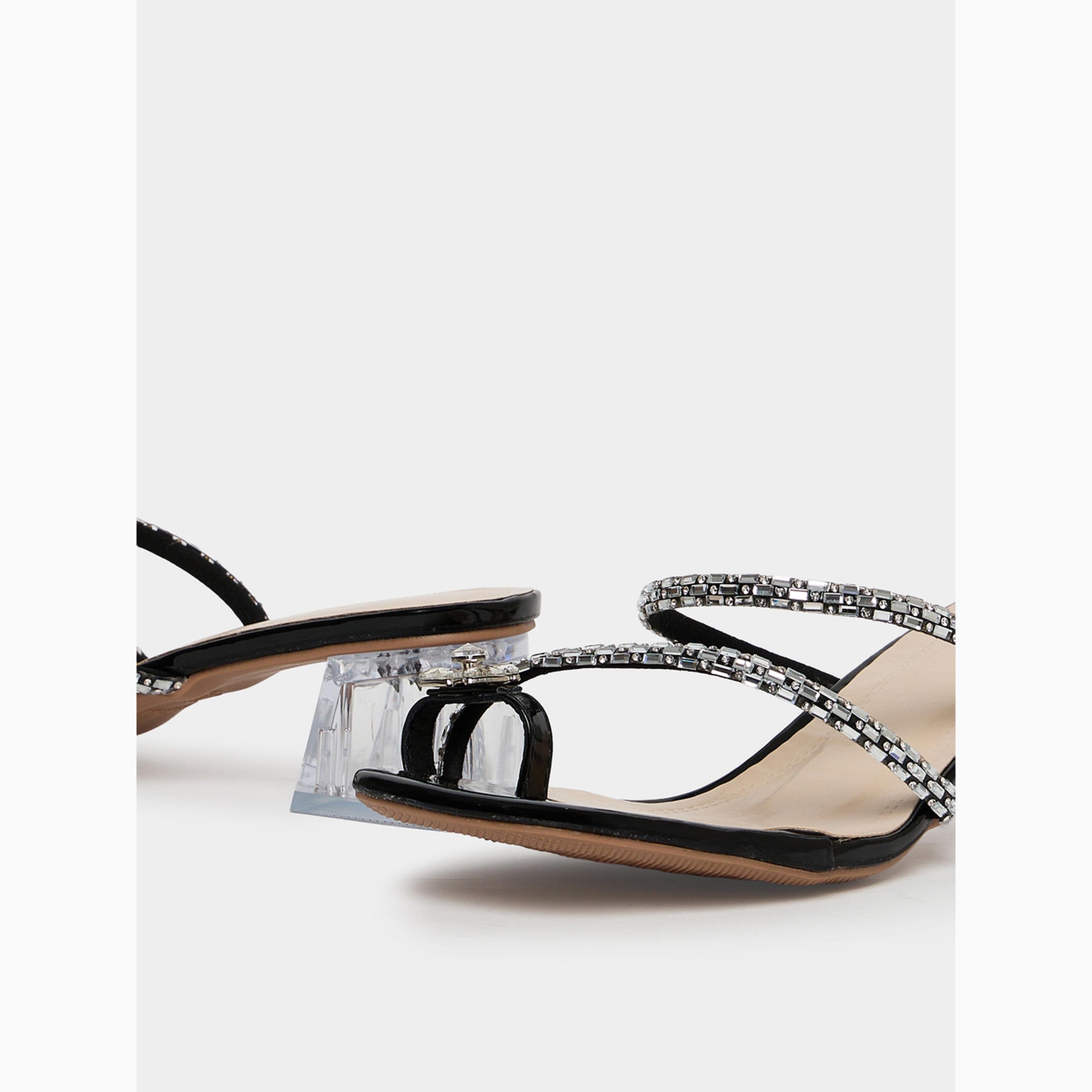 Take Two Black Embellished Block Heel Sandals-women-shoes-sandals-heeled-image-3