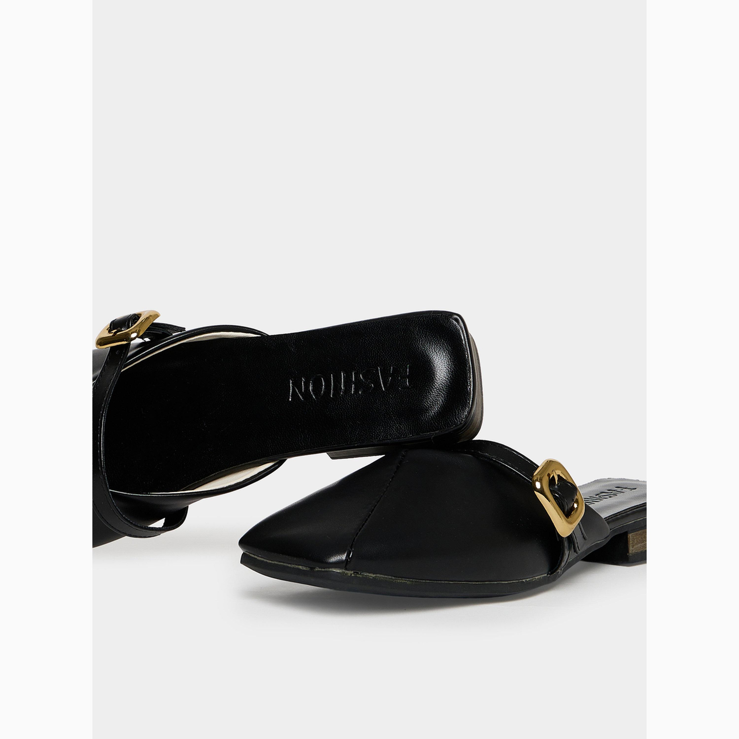 Take Two Black Buckle Flat Sandals-women-shoes-heels-image-3
