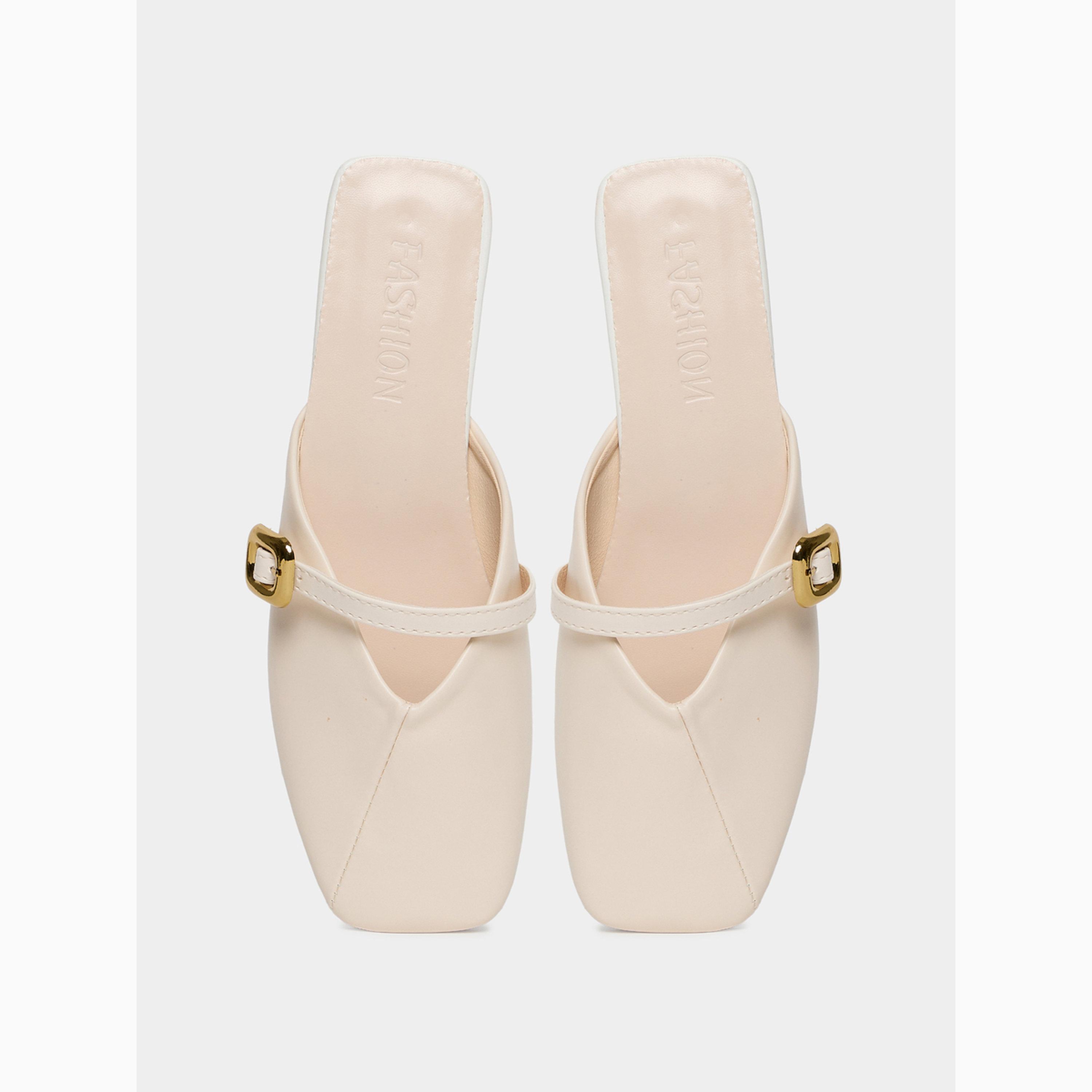 Take Two White Buckle Flat Sandals-women-shoes-heels-image-5