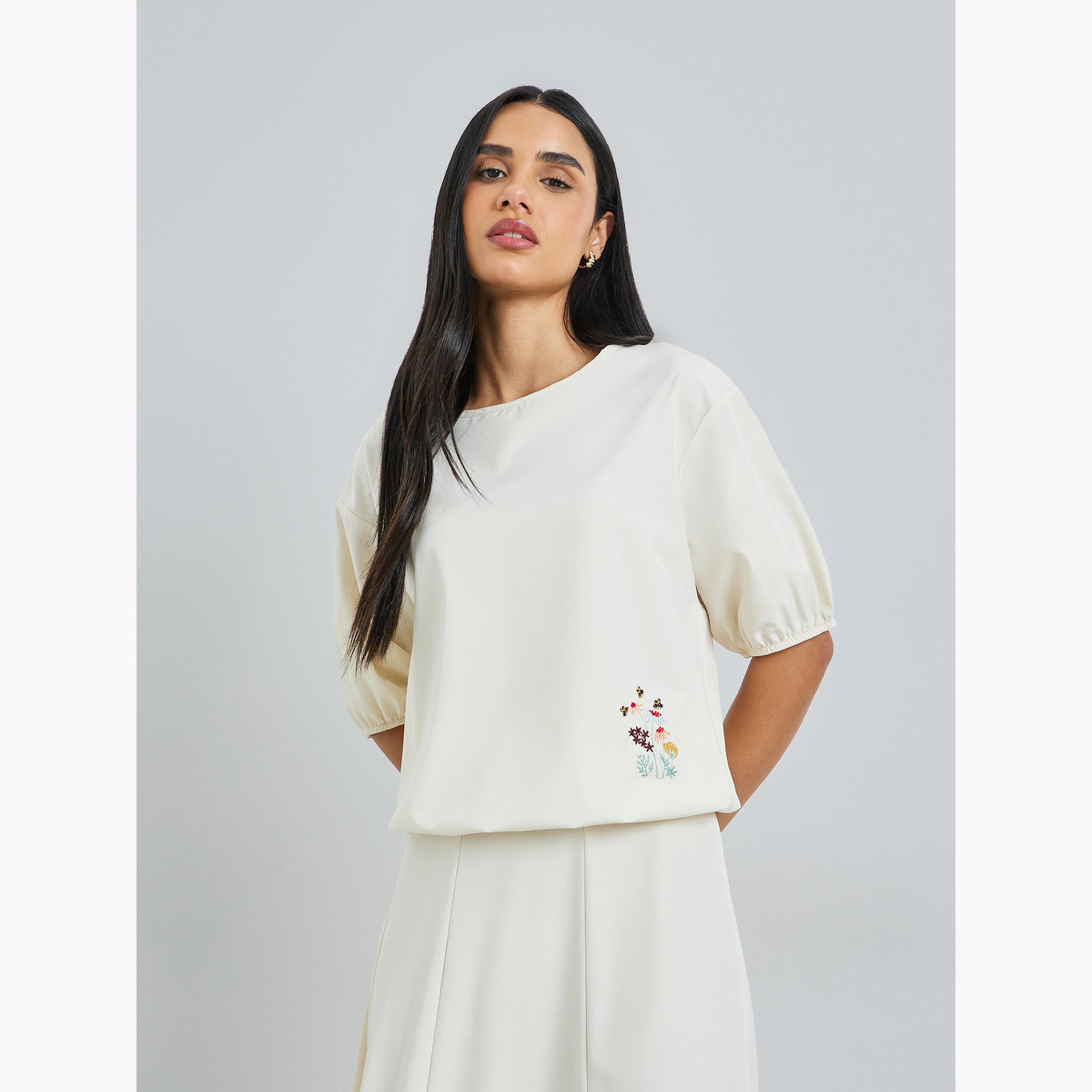 Styli Cream Floral Embroidered Top and Maxi Skirt Set Co-ords-women-clothing-coordsets-image-2