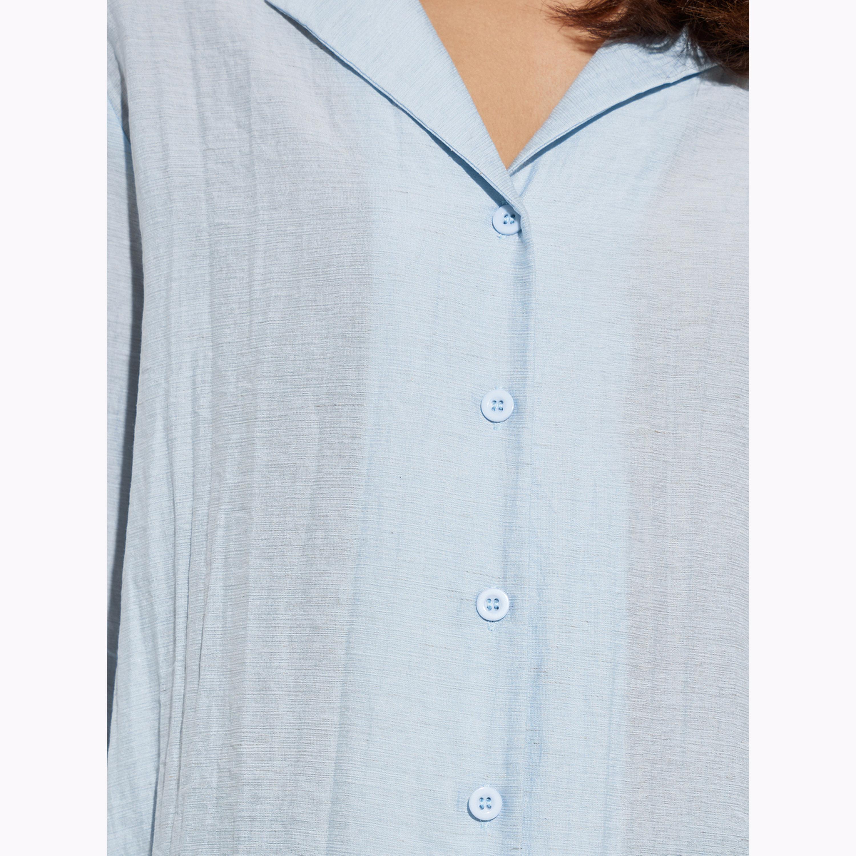 بلوزة بأزرار وتفاصيل مجعدة بلون أزرق-women-clothing-shirtsandblouses-shirts-image-4