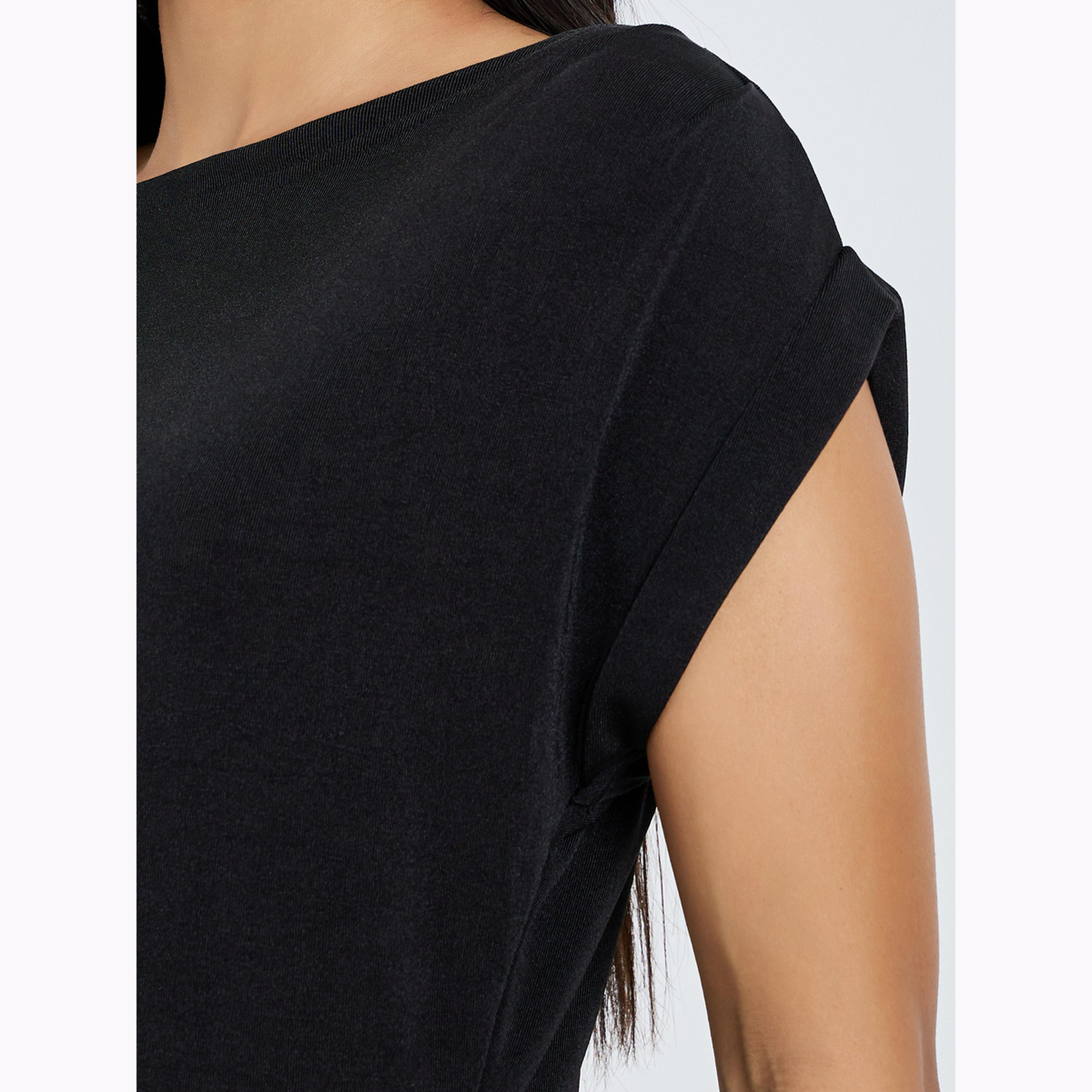 Styli Black Solid Knit Top and Straight Leg Pants Co-Ords-women-clothing-coordsets-image-6