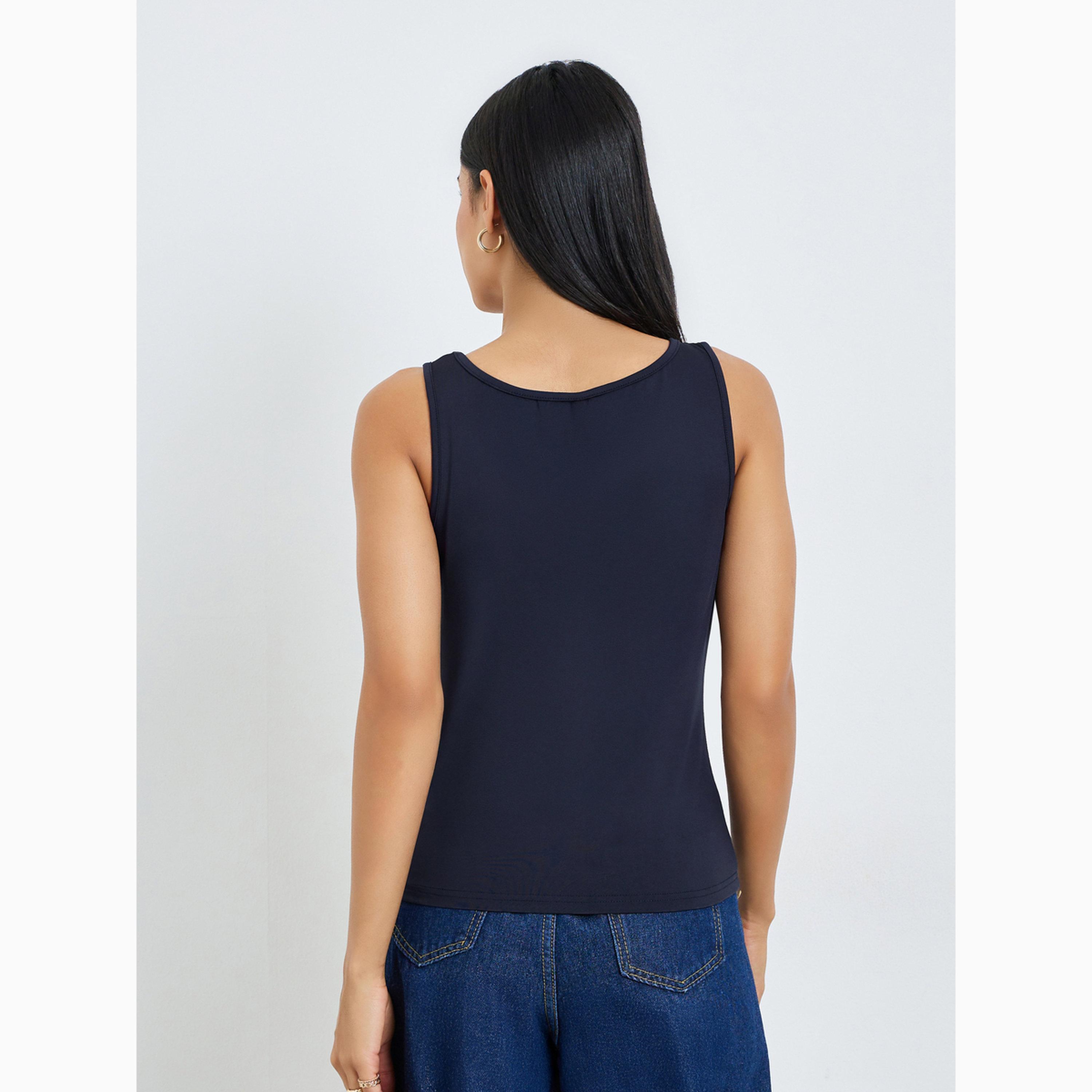 توب كامي أزرق سادة بياقة مستديرة-women-clothing-shirtsandblouses-blouses-image-5