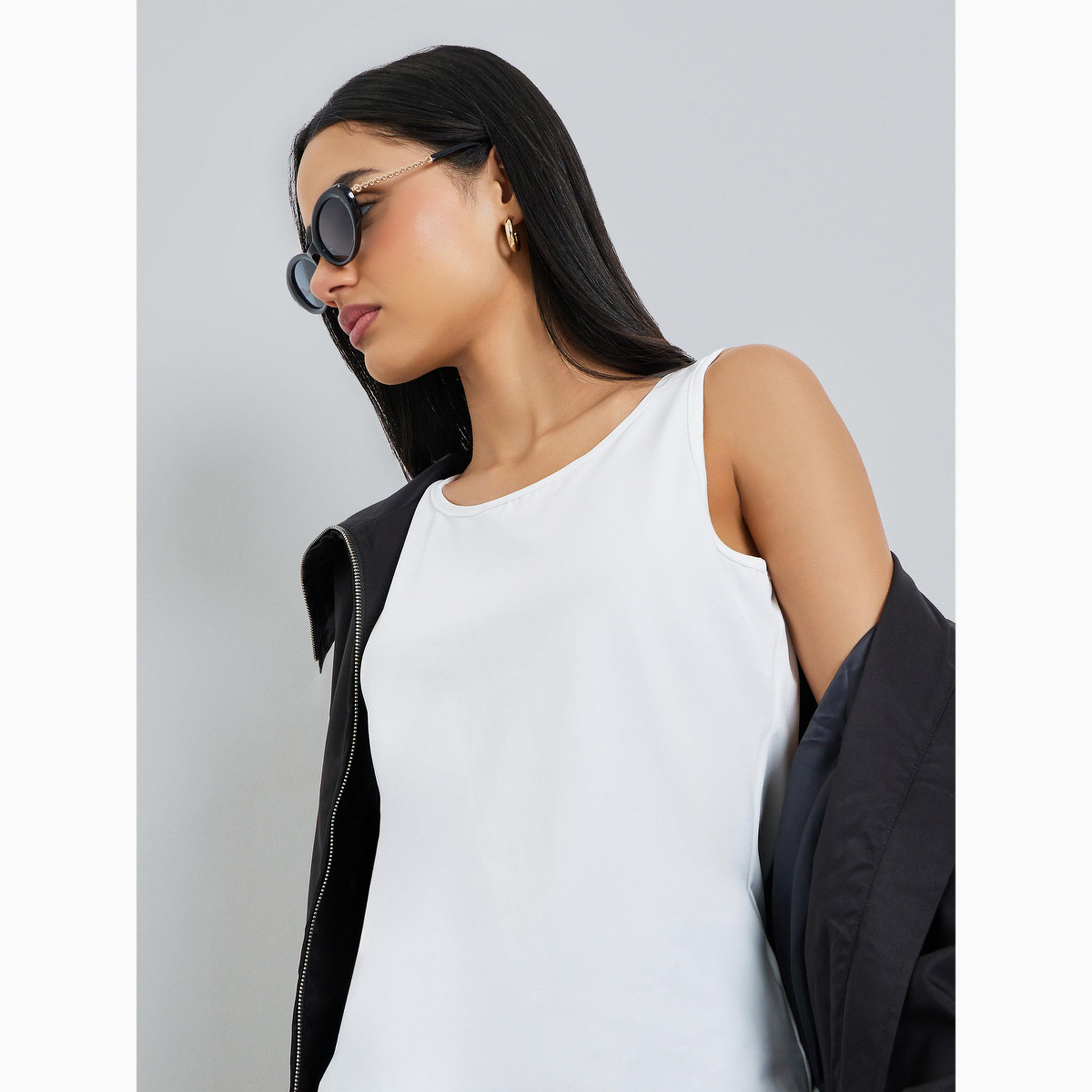 Styli White Solid Round Neck Cami Top-women-clothing-shirtsandblouses-blouses-image-3