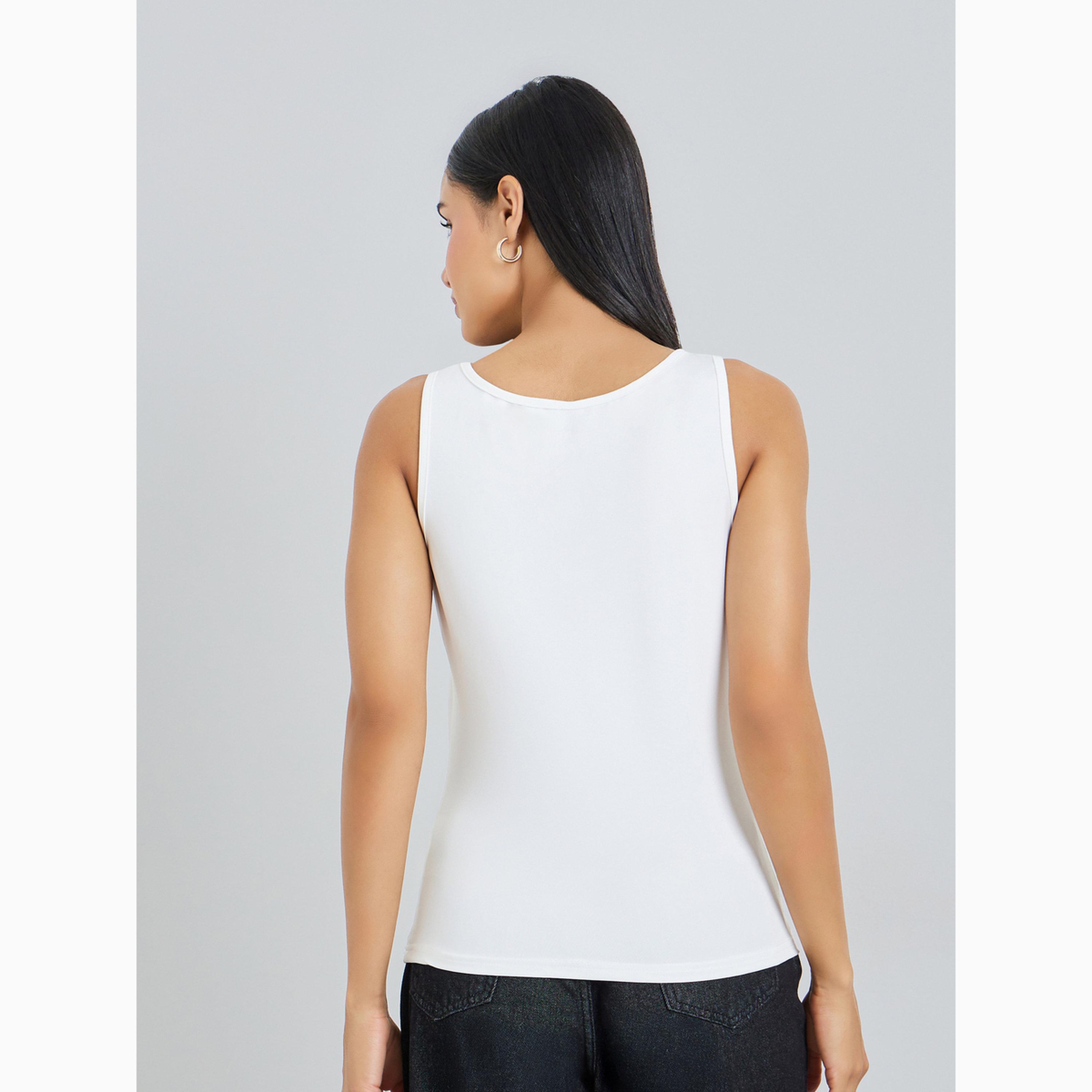 Styli White Solid Round Neck Cami Top-women-clothing-shirtsandblouses-blouses-image-5