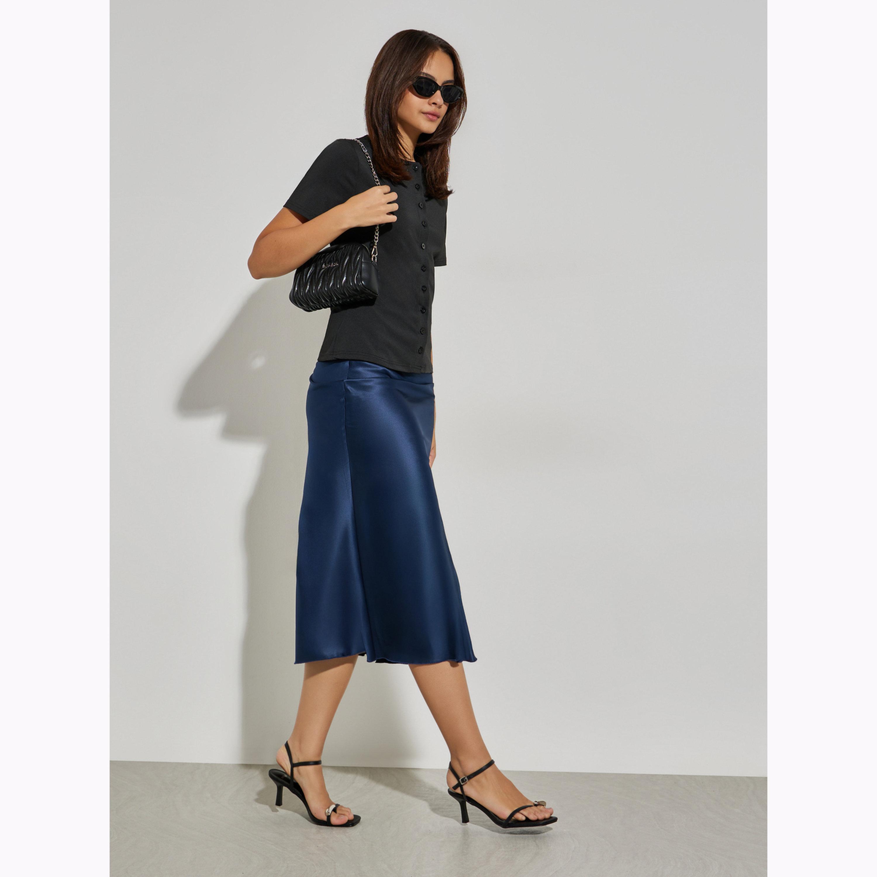 Styli Black Button-Up Fitted T-Shirt-women-clothing-shirtsandblouses-blouses-image-2